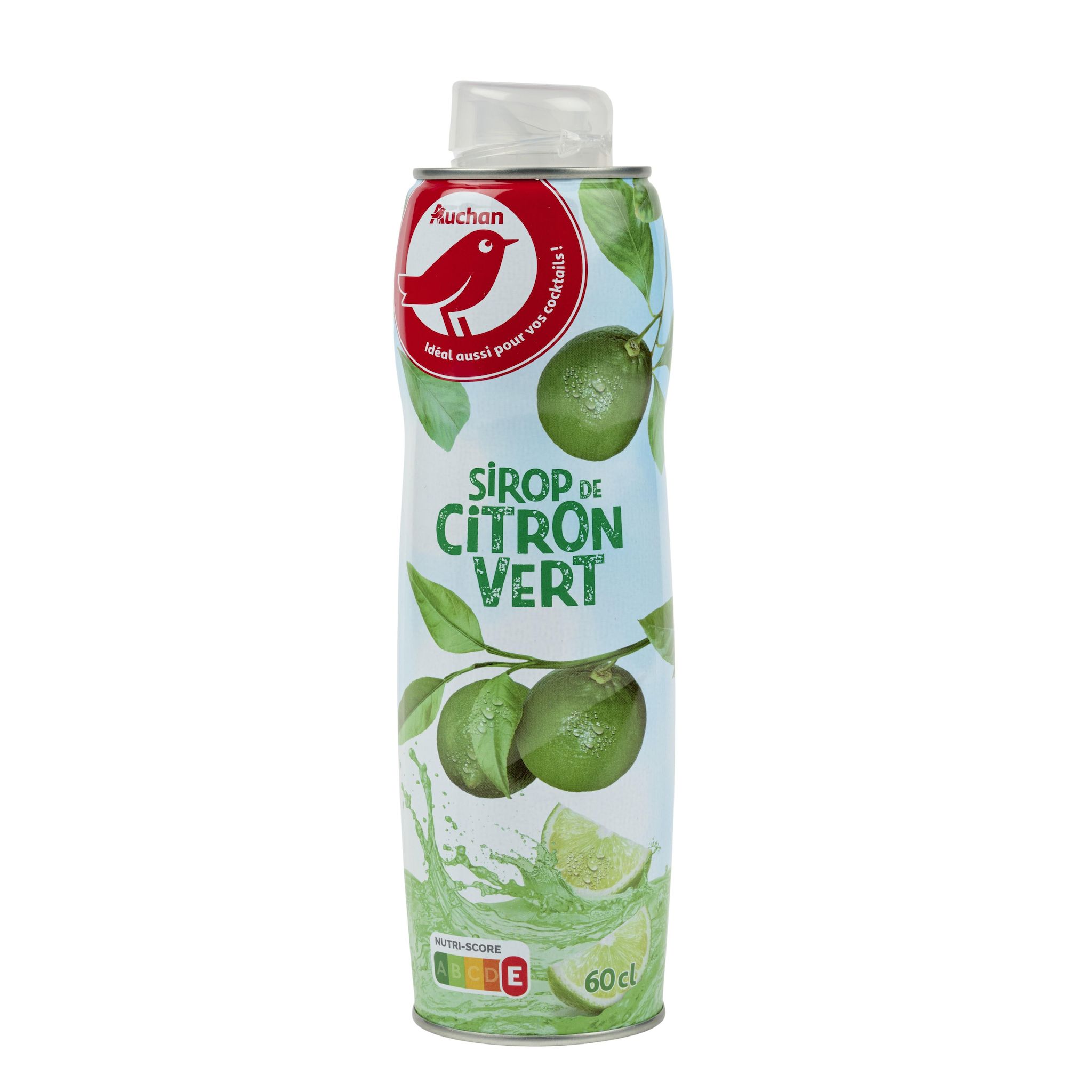 Voir la diapositive 2 : AUCHAN Sirop citron vert bidon métal 60cl