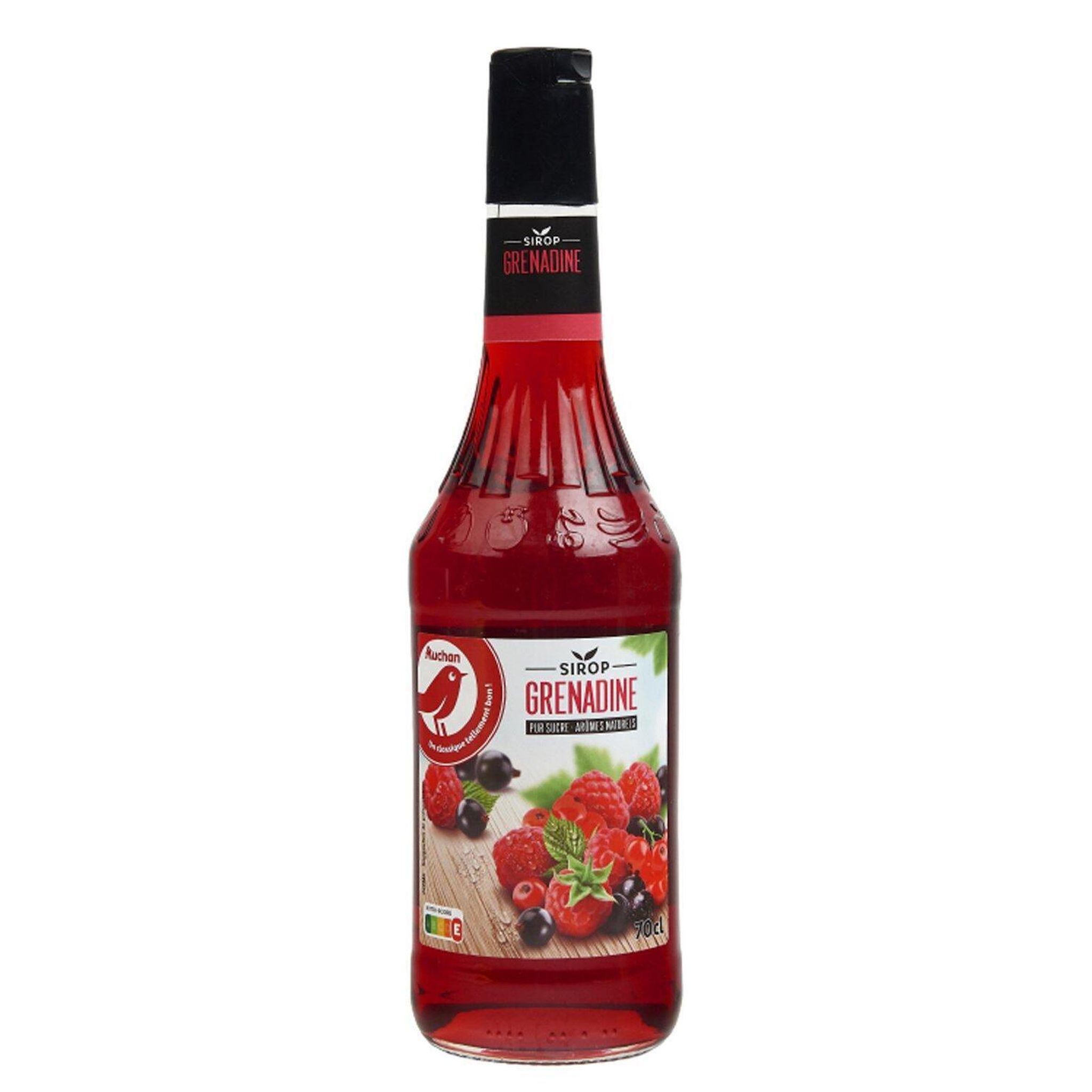 Voir la diapositive 2 : AUCHAN Sirop de grenadine bouteille verre 70cl