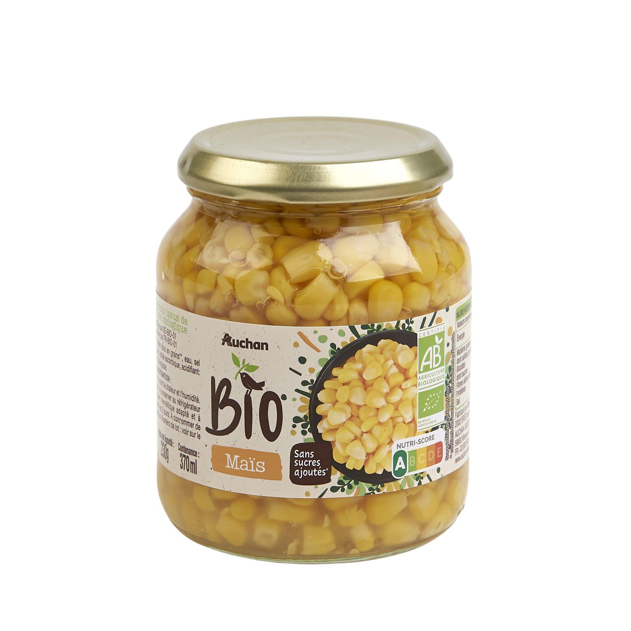 Voir la diapositive 2 : AUCHAN BIO Maïs doux sans sucres ajoutés en bocal 230g