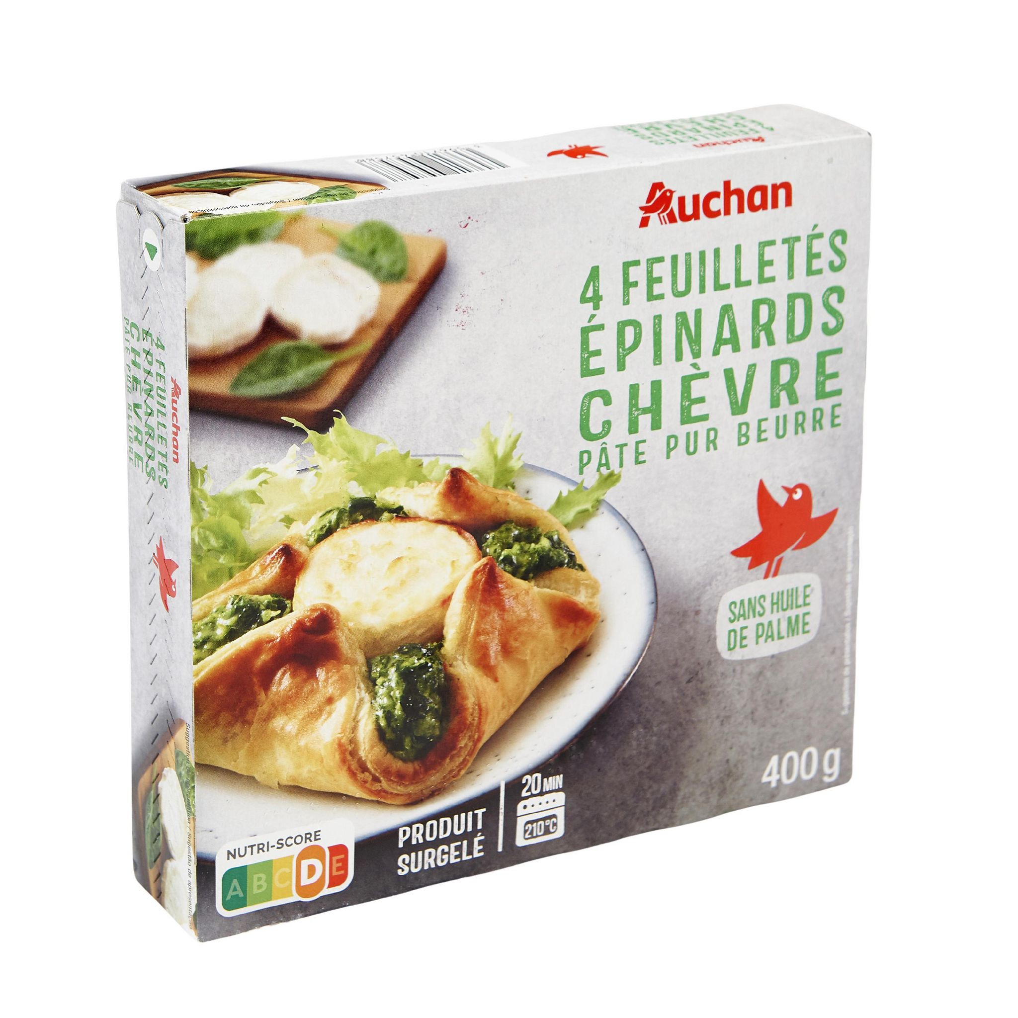 Voir la diapositive 2 : AUCHAN Feuilleté au chèvre épinard 4 pièces 400g