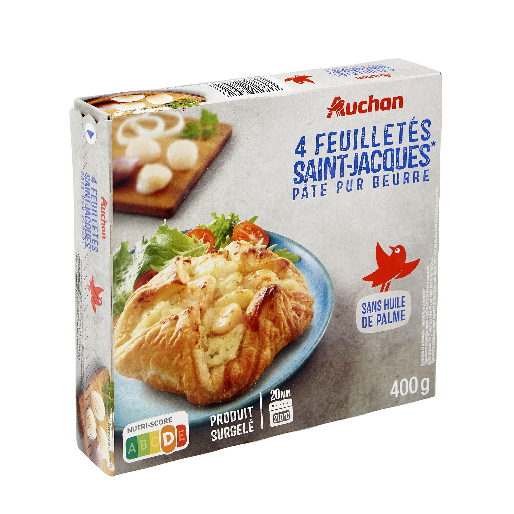 Voir la diapositive 2 : AUCHAN Feuilleté aux Saint-Jacques 4 pièces 400g