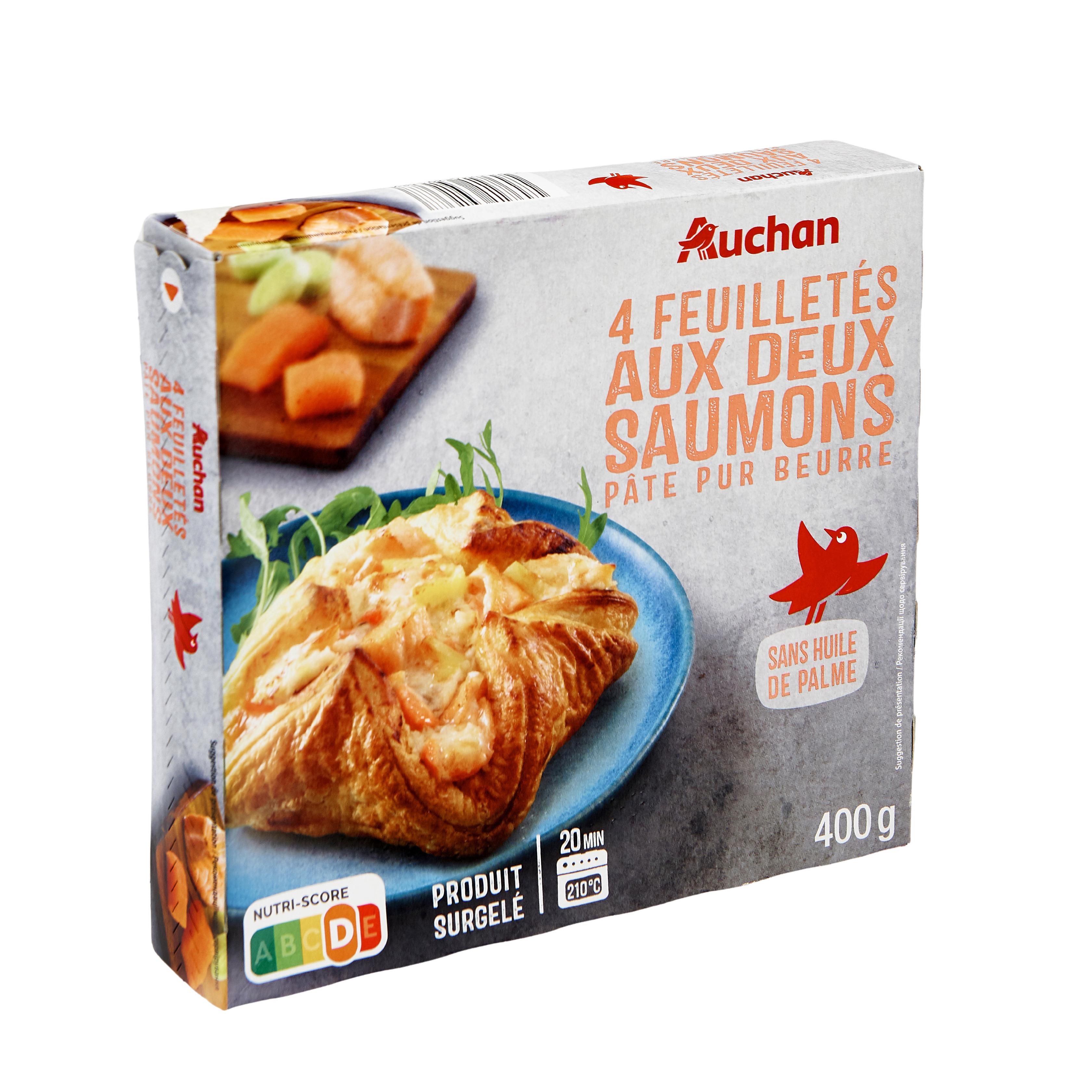 Voir la diapositive 2 : AUCHAN Feuilleté aux 2 saumons 4 pièces 400g