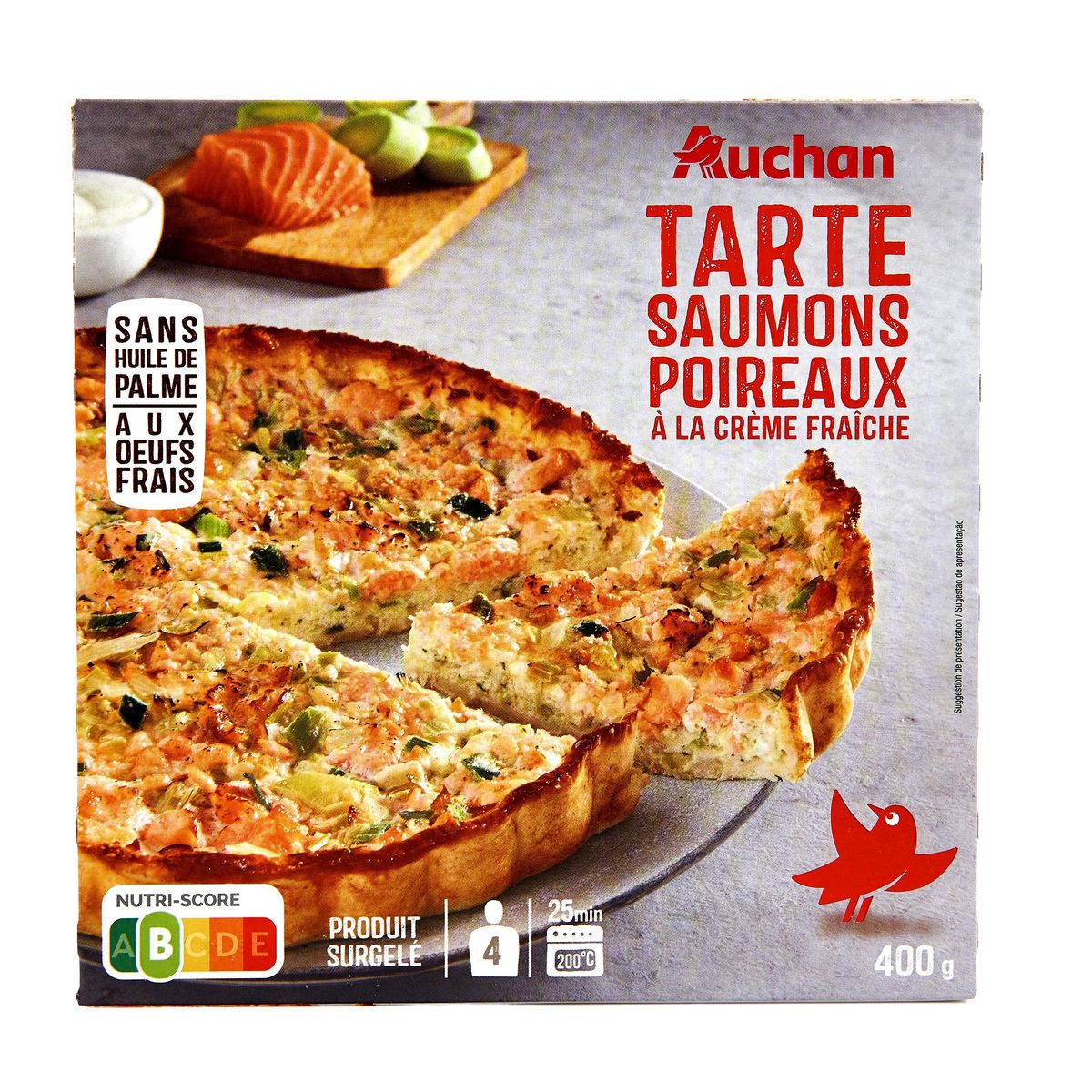 AUCHAN Tarte au saumon et poireaux 400g