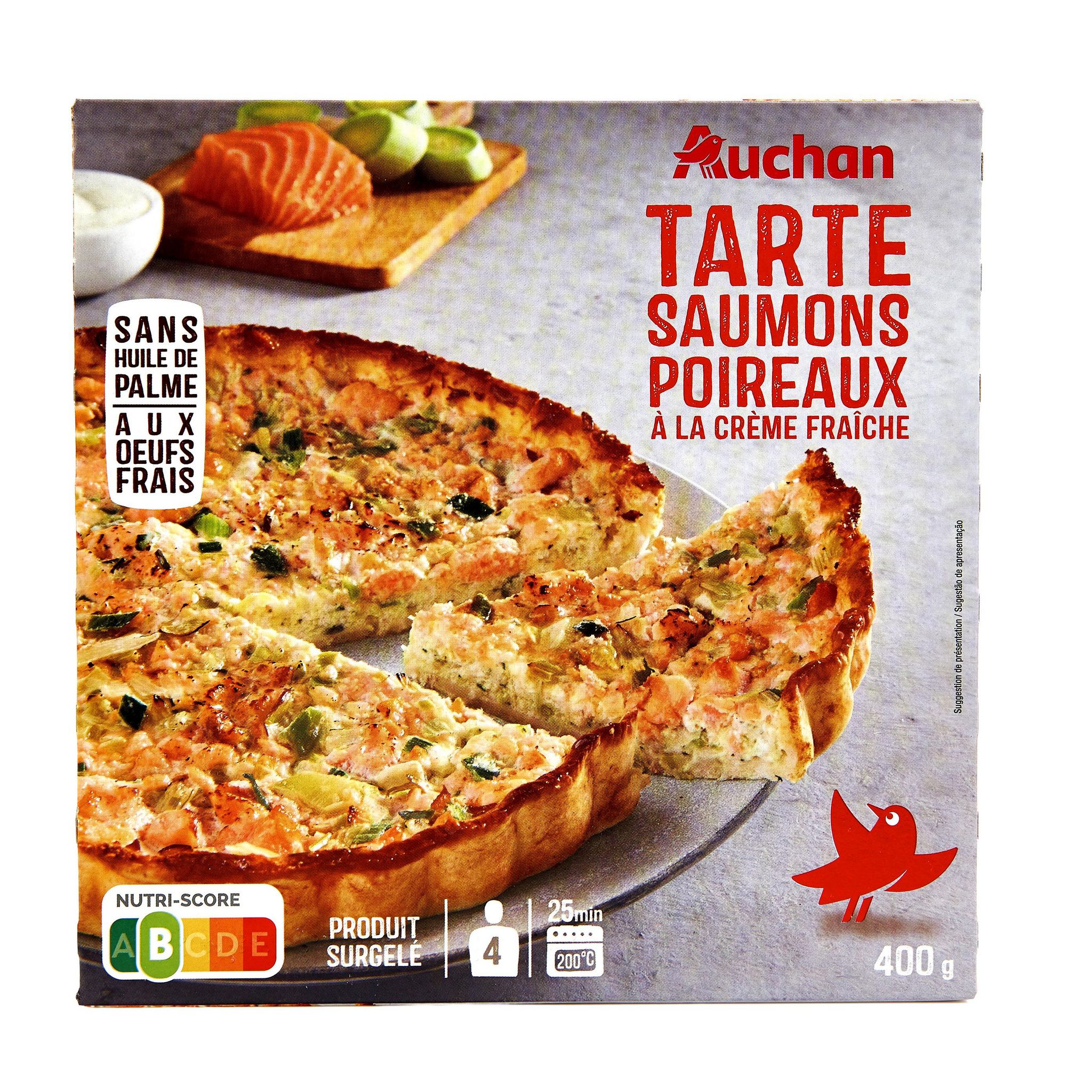 Voir la diapositive 2 : AUCHAN Tarte au saumon et poireaux 400g