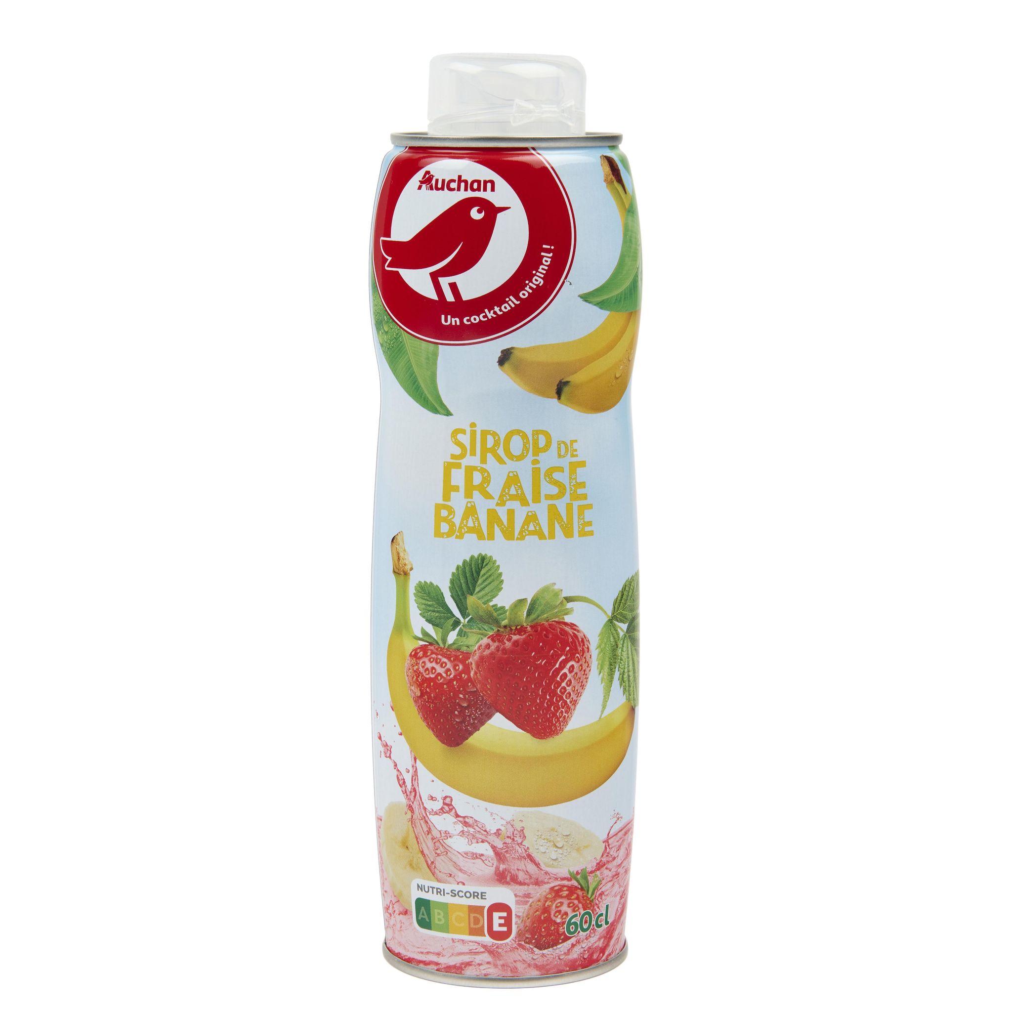 Voir la diapositive 2 : AUCHAN Sirop de fraise banane bidon métal 60cl
