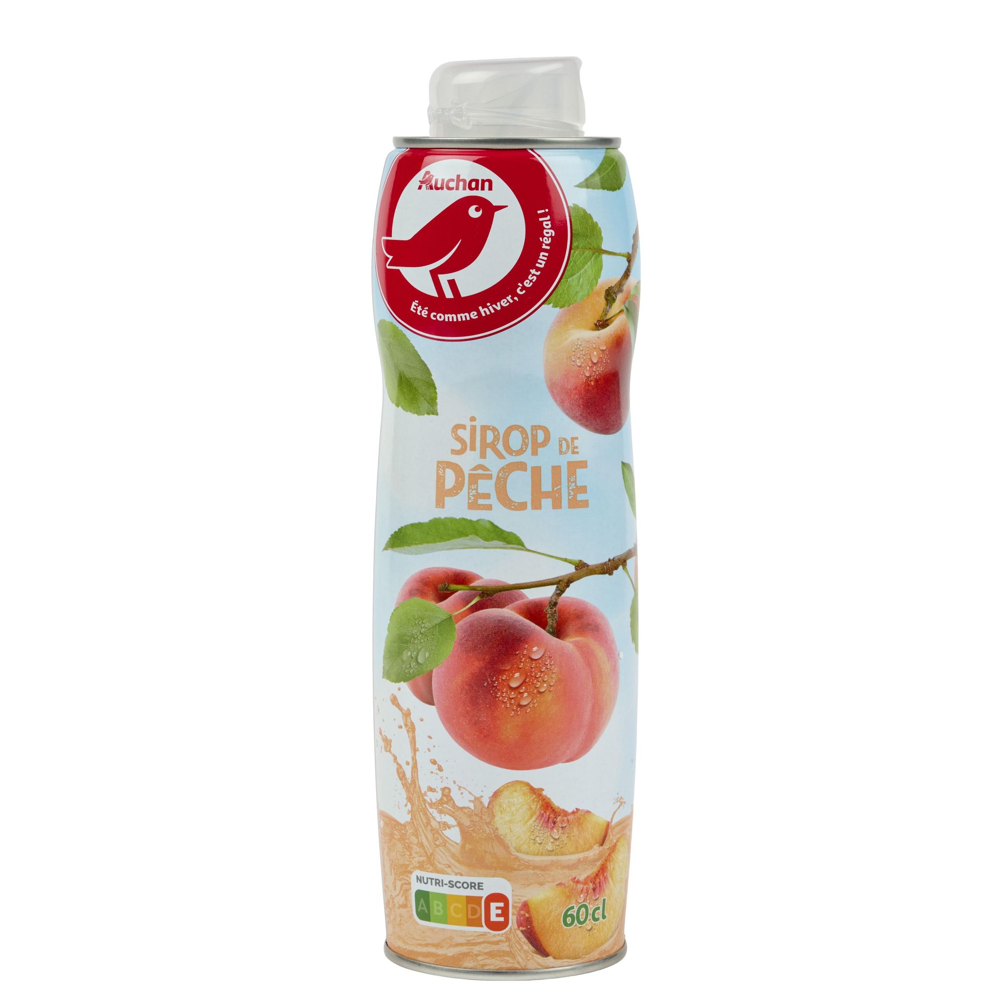 Voir la diapositive 2 : AUCHAN Sirop de pêche bidon métal 60cl