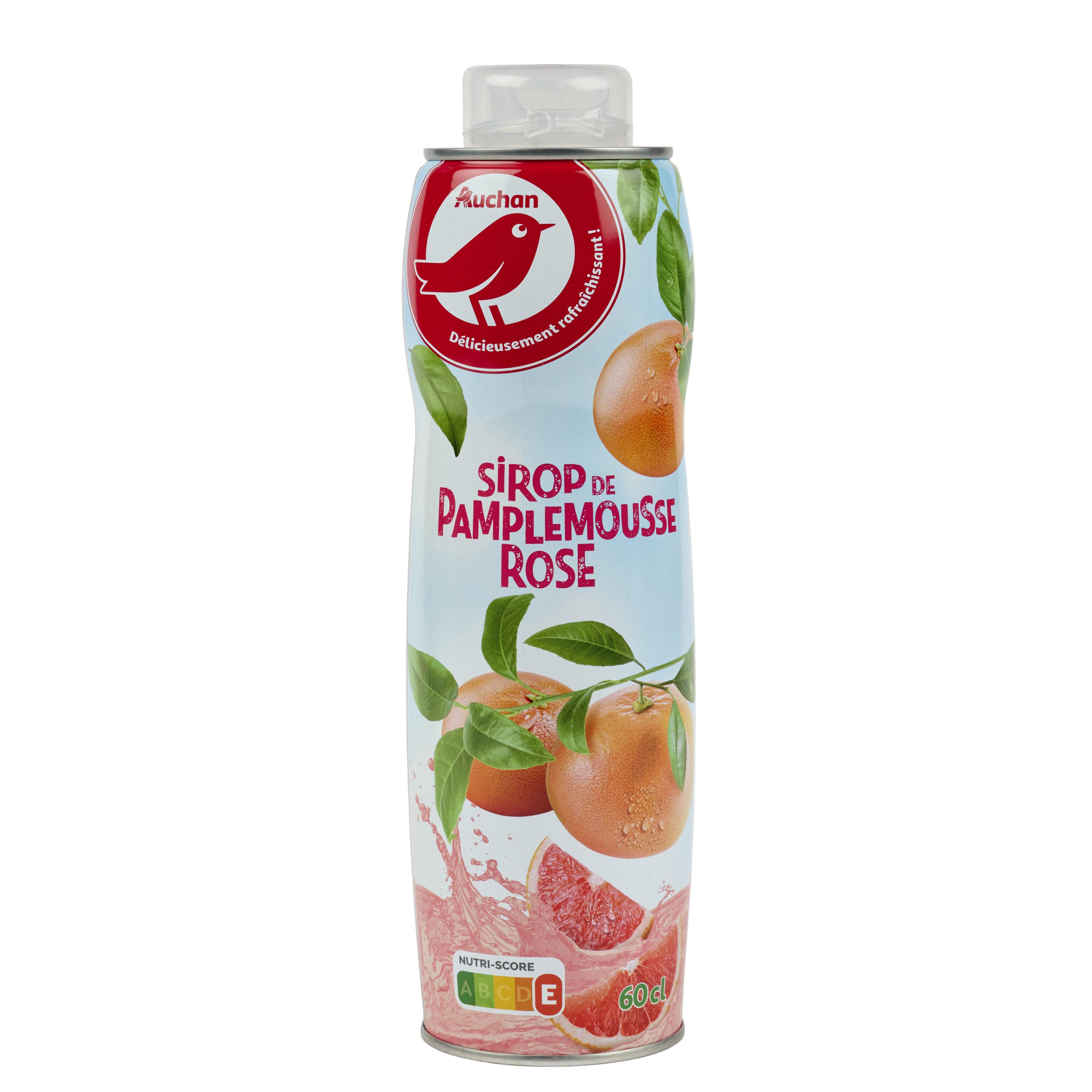 Voir la diapositive 2 : AUCHAN Sirop de pamplemousse rosé bidon métal 60cl