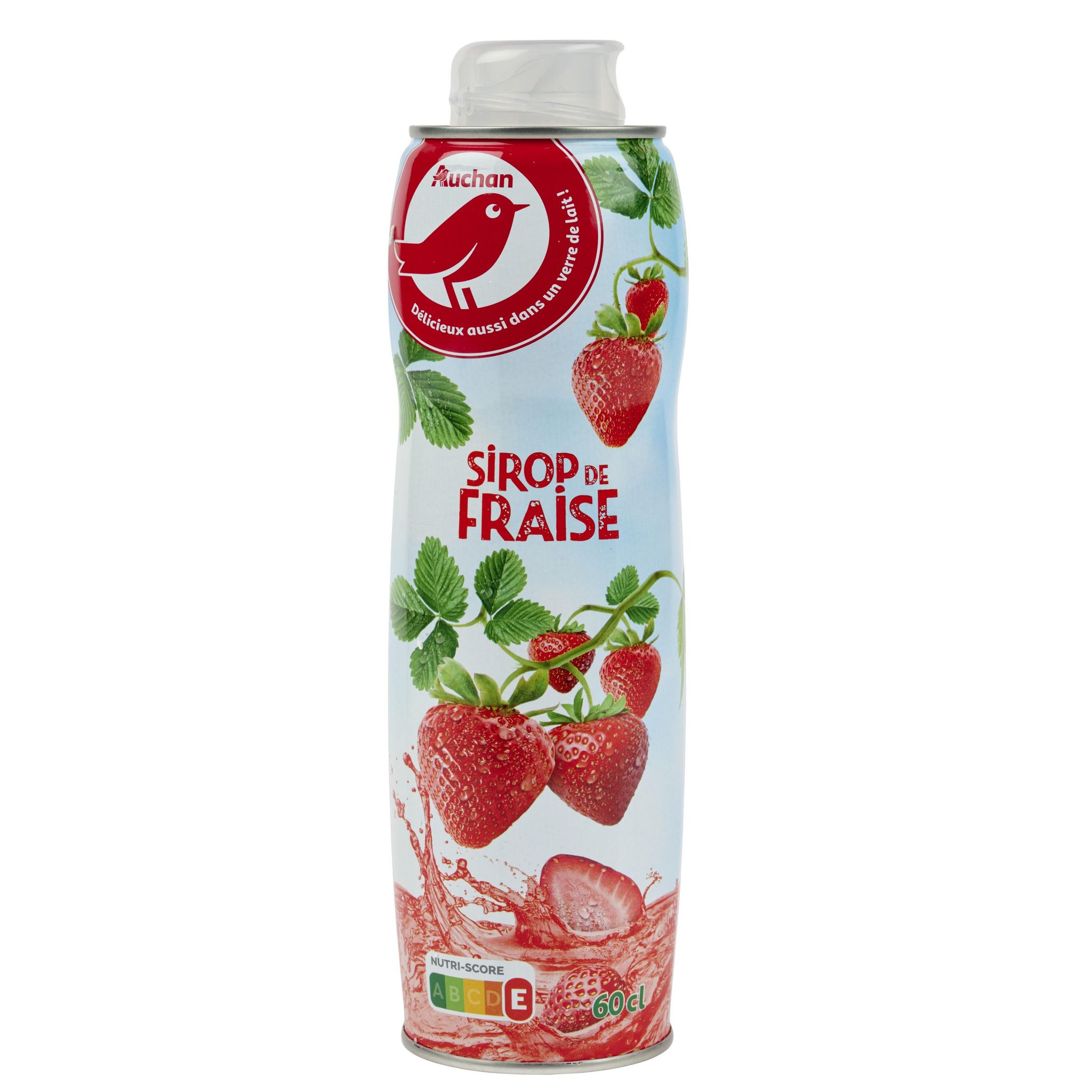 Voir la diapositive 2 : AUCHAN Sirop de fraise bidon métal 60cl