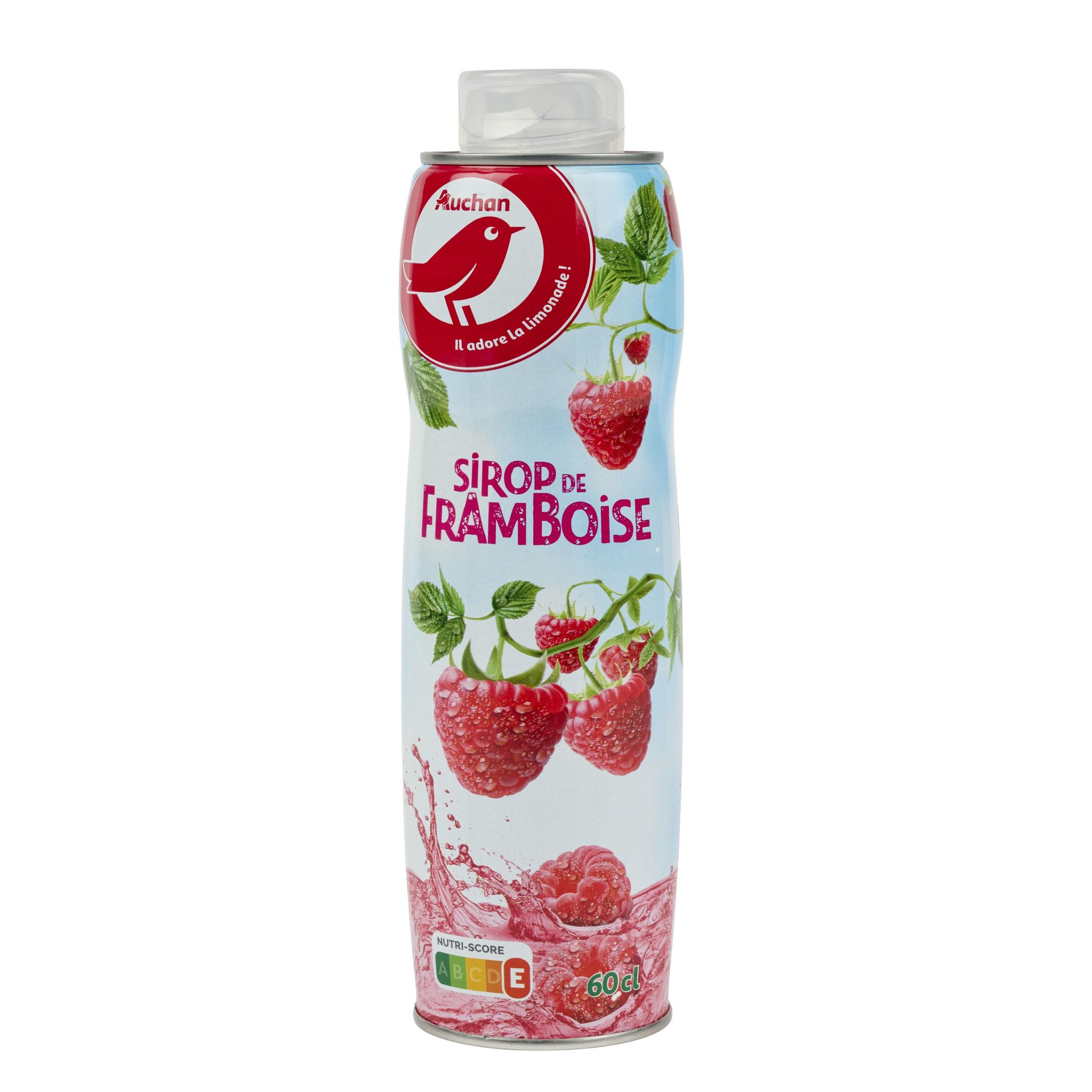 Voir la diapositive 2 : AUCHAN Sirop de framboise bidon métal 60cl