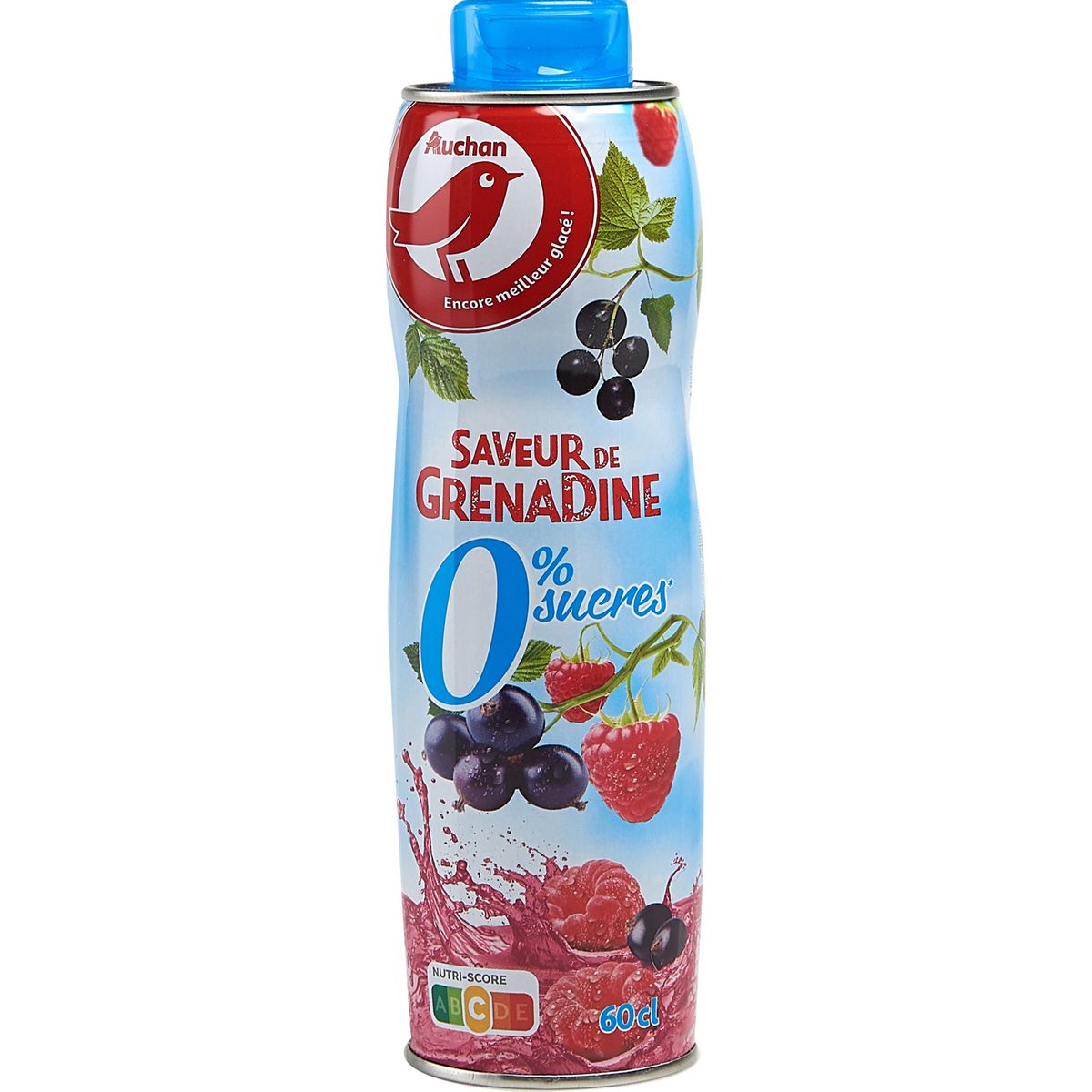 AUCHAN Sirop de grenadine 0% de sucre bidon métal 60cl