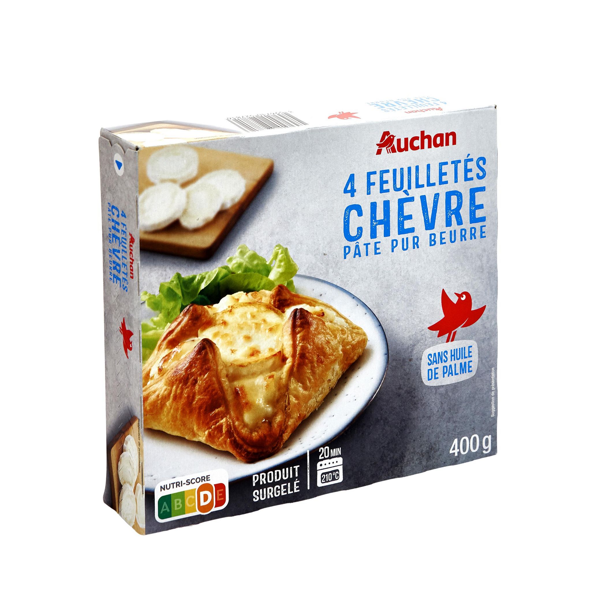 Voir la diapositive 2 : AUCHAN Feuilleté au chèvre 4 pièces 400g