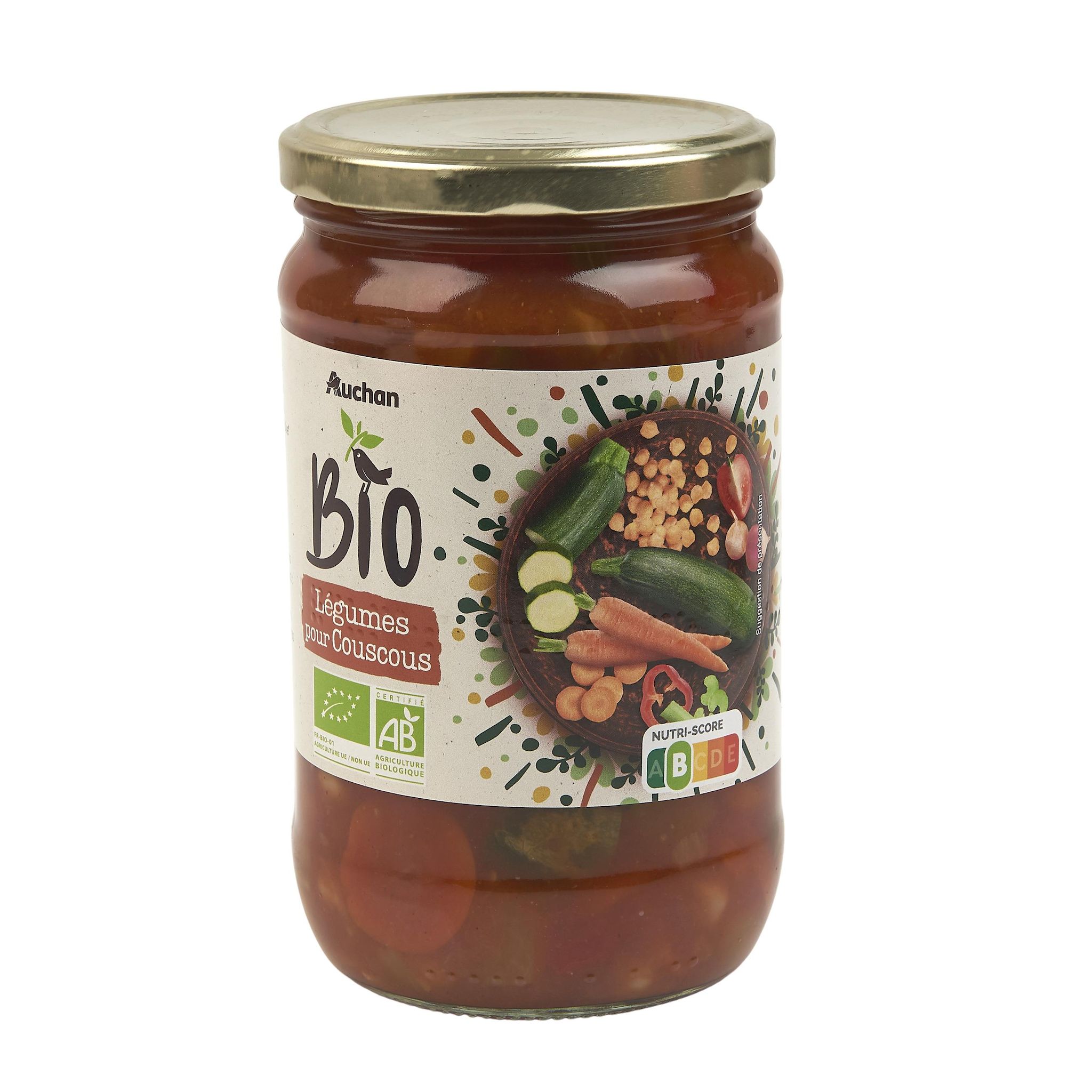 Voir la diapositive 2 : AUCHAN BIO Légumes pour couscous en bocal 680g