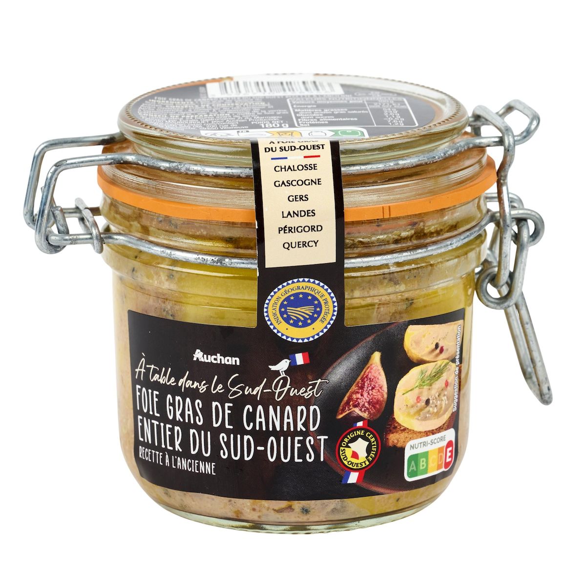 AUCHAN TERROIR Foie gras de canard entier A table dans le Sud-Ouest 4-5 parts 180g