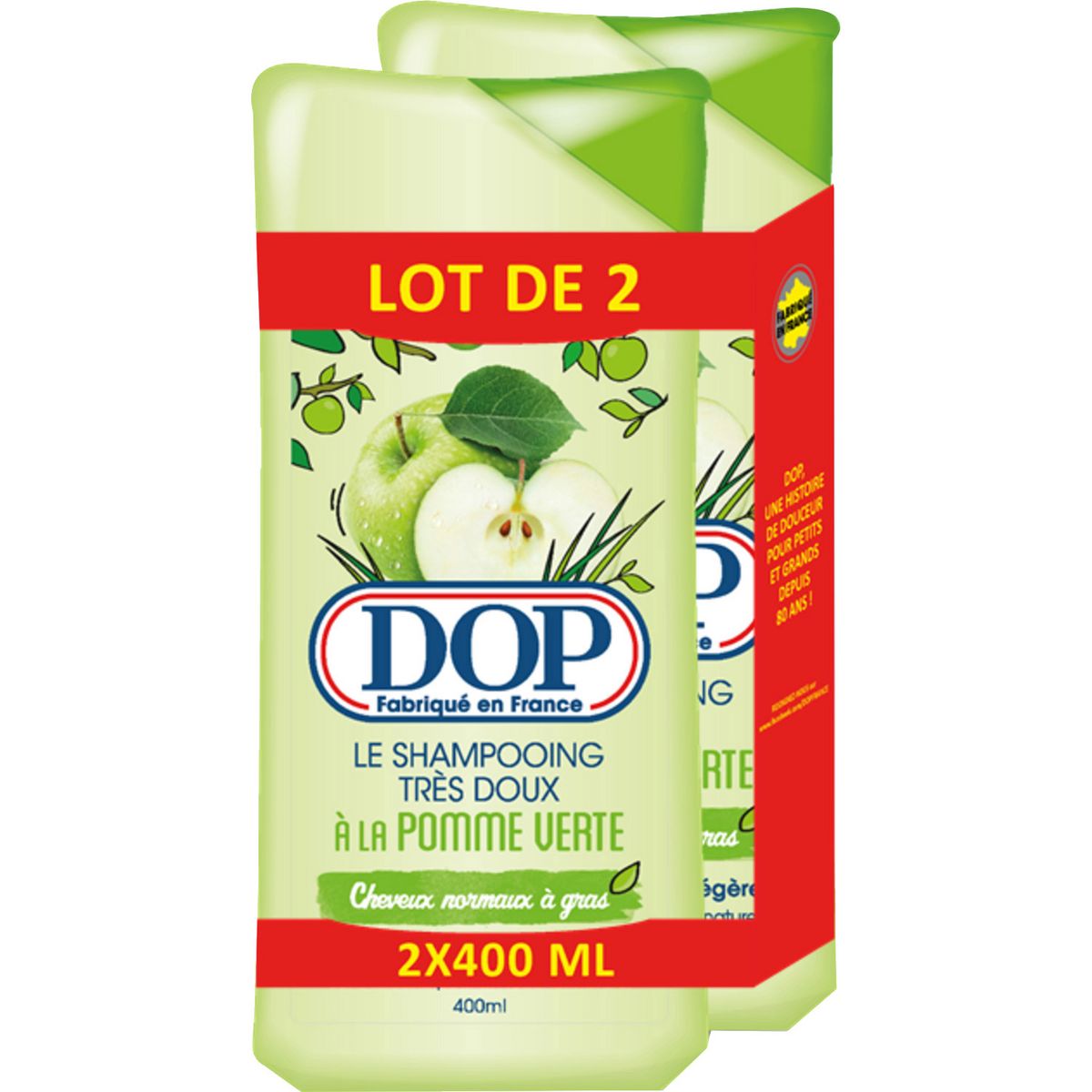 DOP Shampoing très doux à la pomme verte cheveux normaux à gras Lot de 2 2x400ml