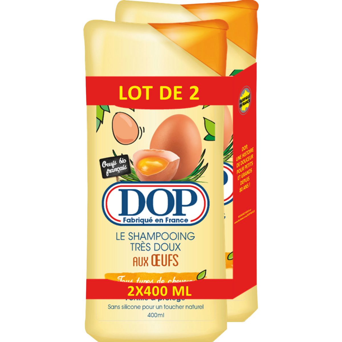 DOP Shampooing très doux aux oeufs pour tous types de cheveux 2x400ml