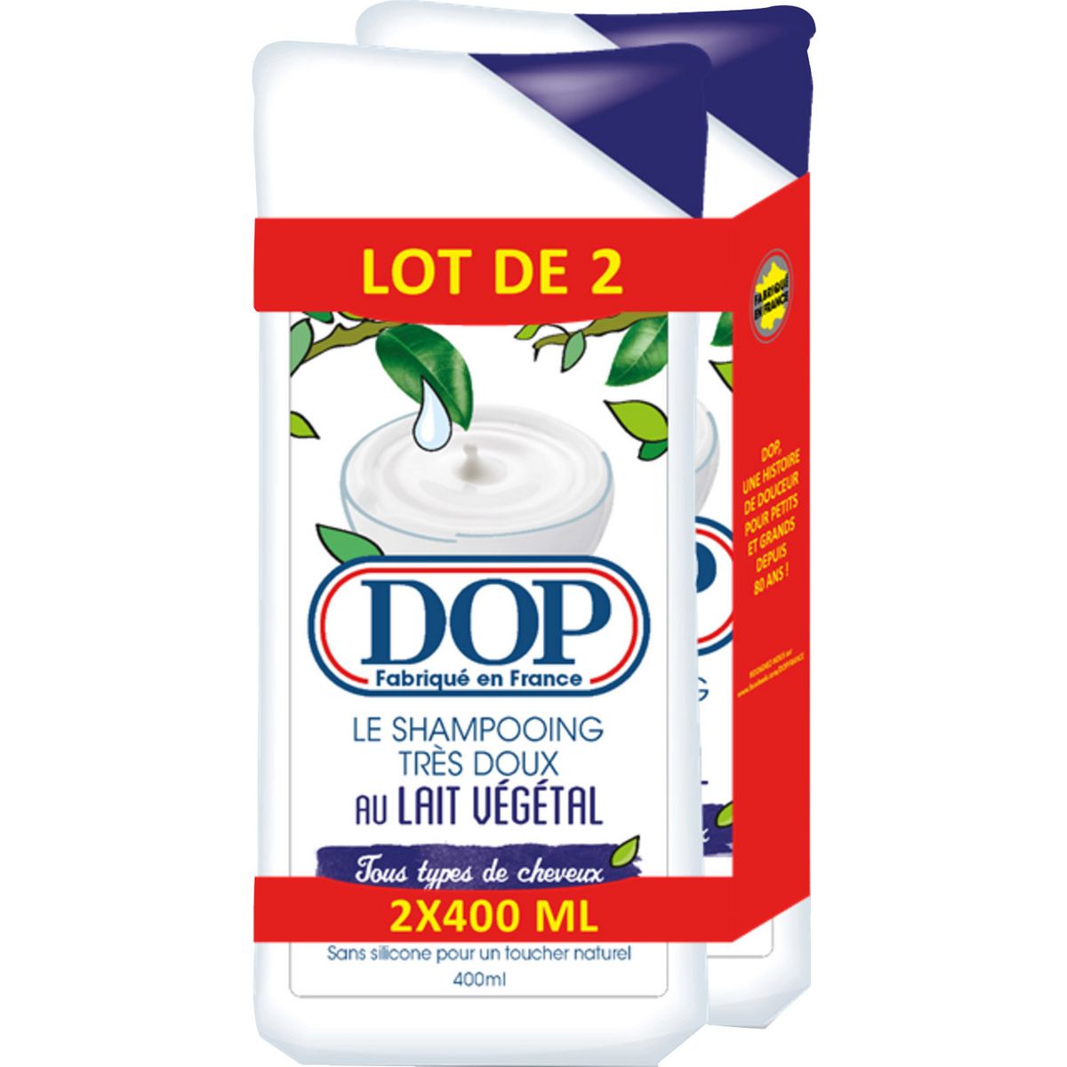 DOP Shampoing très doux au lait végétal tous types de cheveux Lot de 2 2x400ml