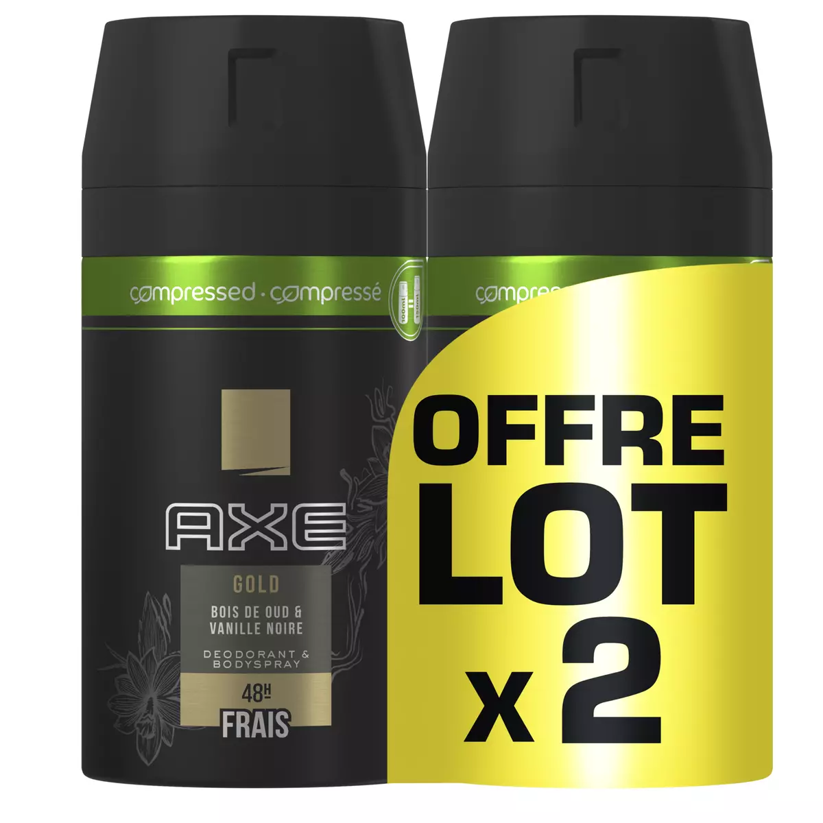 AXE Gold déodorant compressé 48h bois de oud & vanille noire 2x100ml