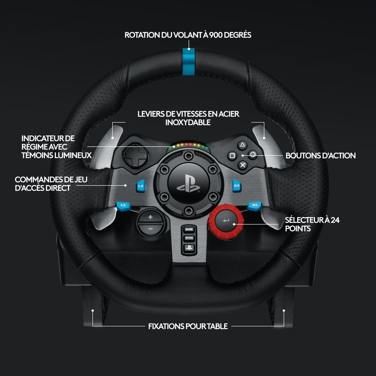 LOGITECH Volant de Course avec Pédales G29 DRIVING FORCE pour PS5, PS4, PC, Mac