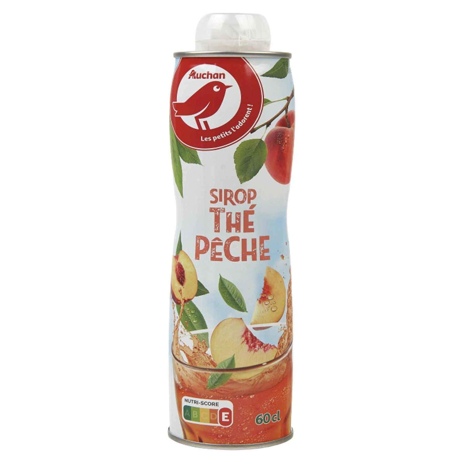 Voir la diapositive 2 : AUCHAN Sirop thé pêche bidon métal 60cl