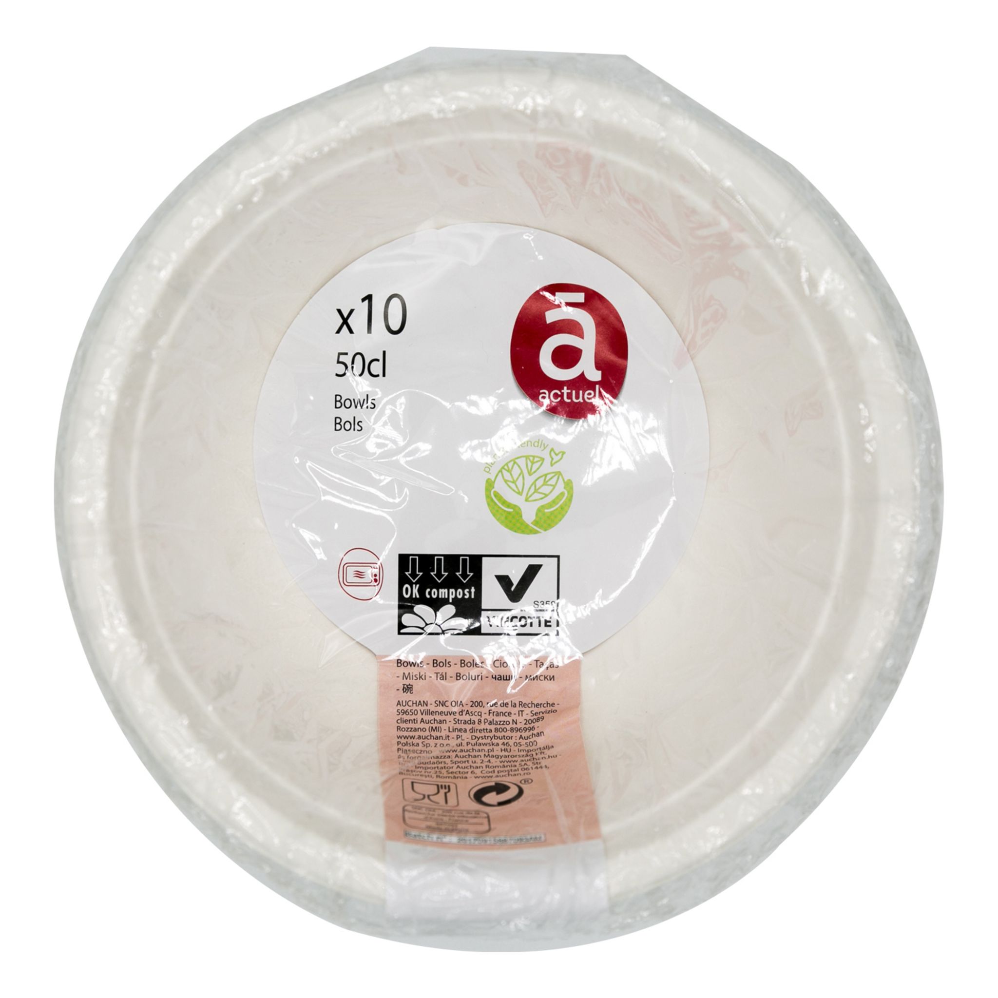Voir la diapositive 1 : ACTUEL Lot de 10 bols en carton blanc compostables 50cl