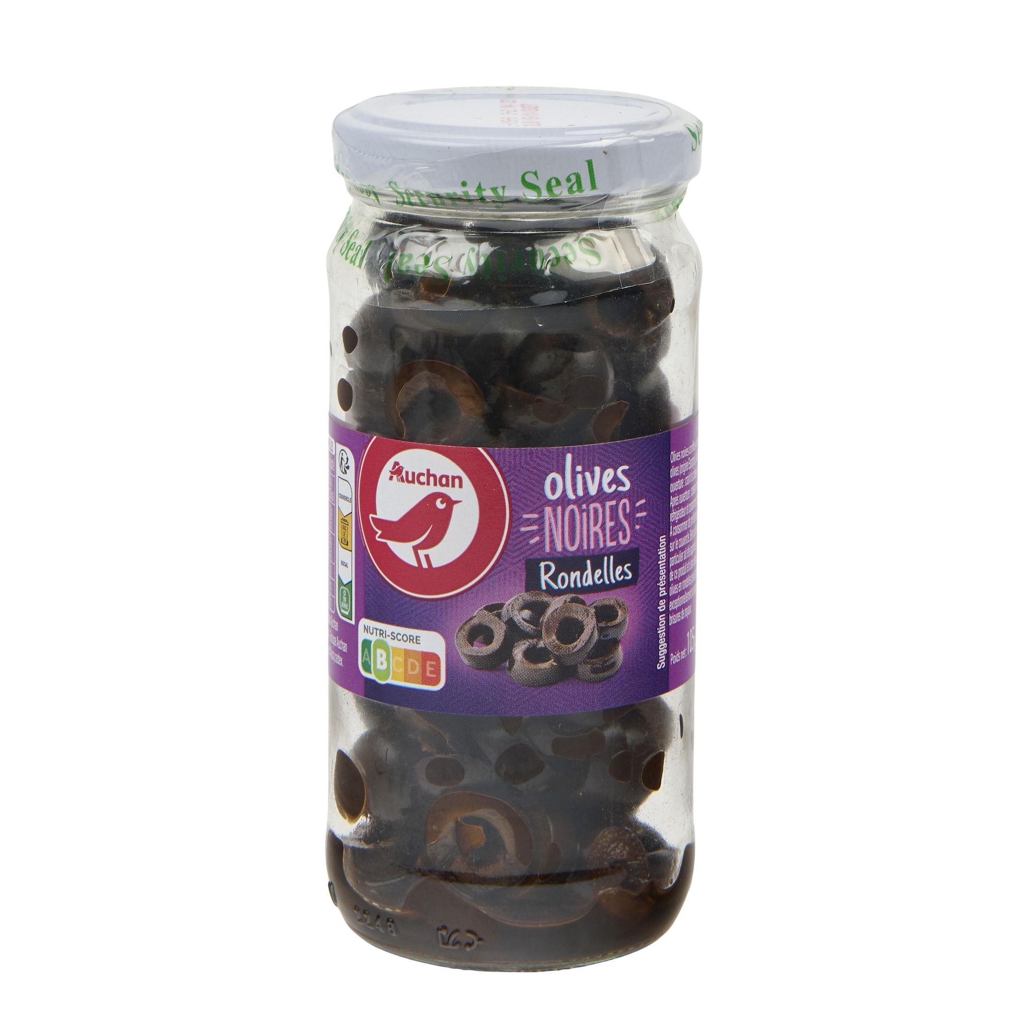 Voir la diapositive 4 : AUCHAN Olives noires en rondelles 105g