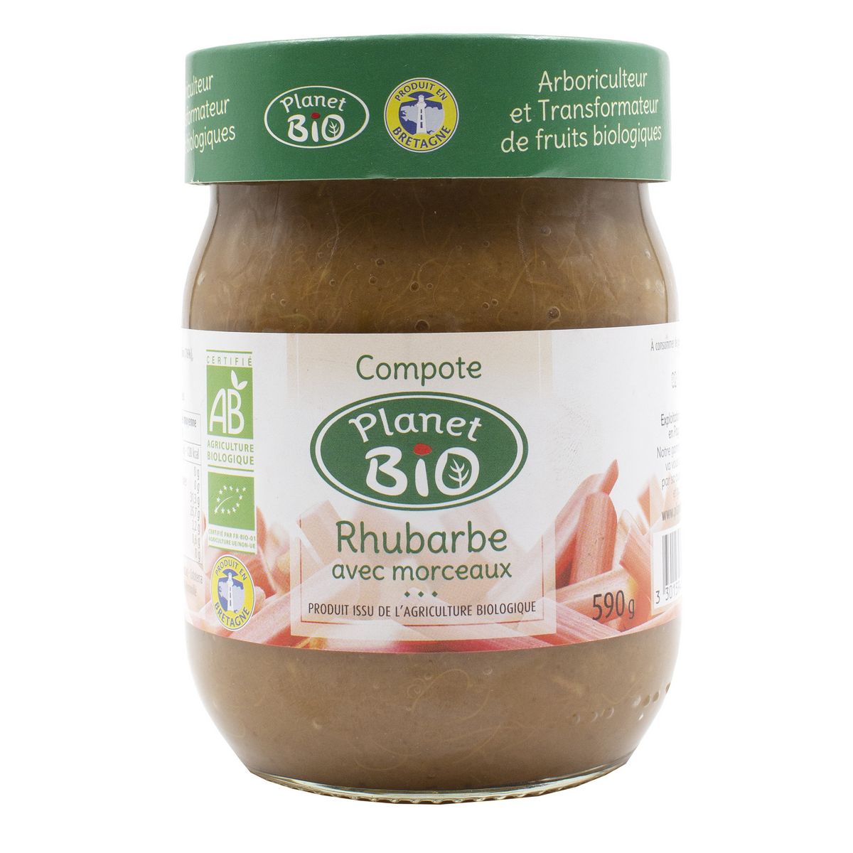 PLANET BIO Compote rhubarbe avec morceaux en bocal 590g