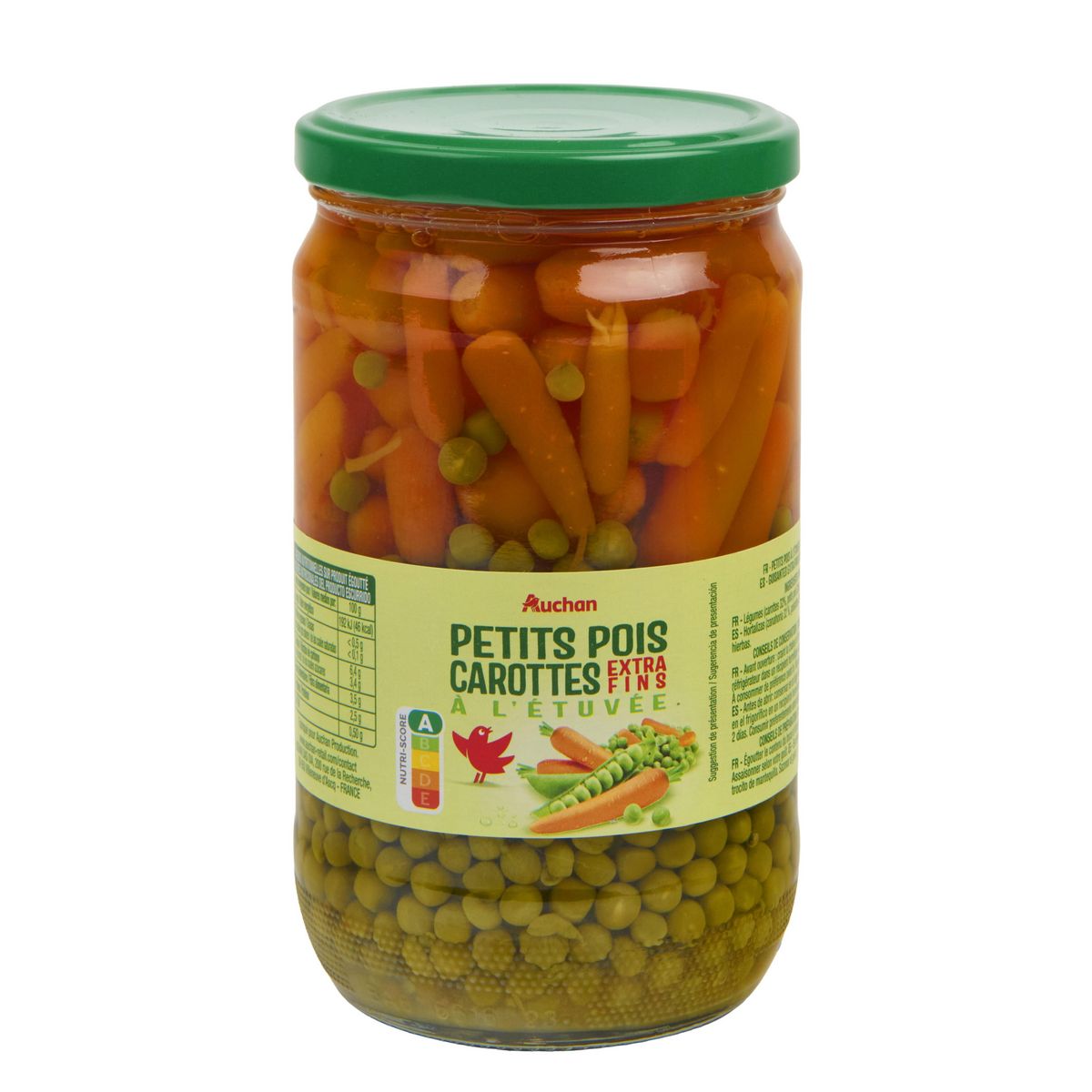 AUCHAN Petits pois carottes à l'étuvée extra fins en bocal 420g