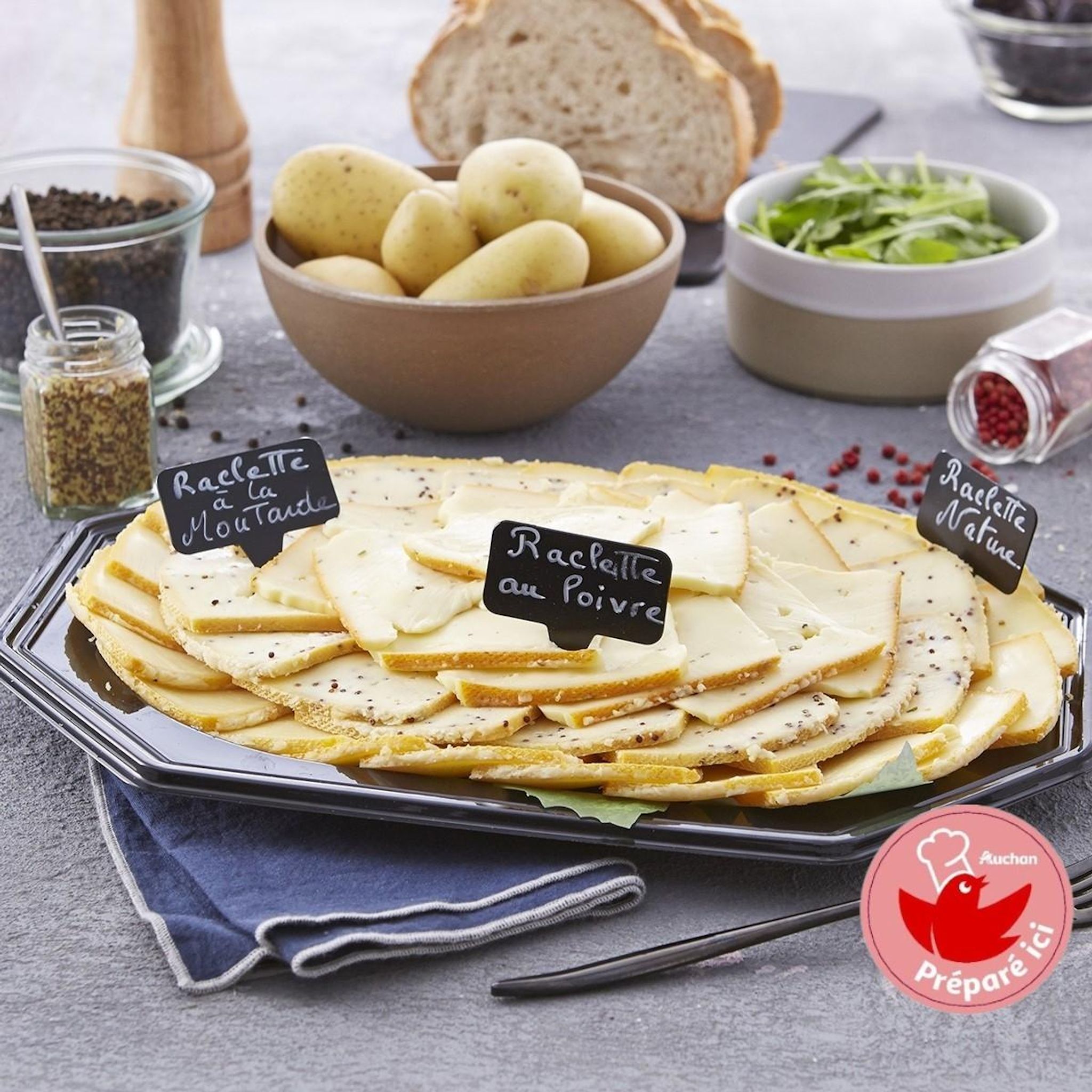 AUCHAN LE TRAITEUR Plateau de fromage à raclette tradition 5 personnes 900g