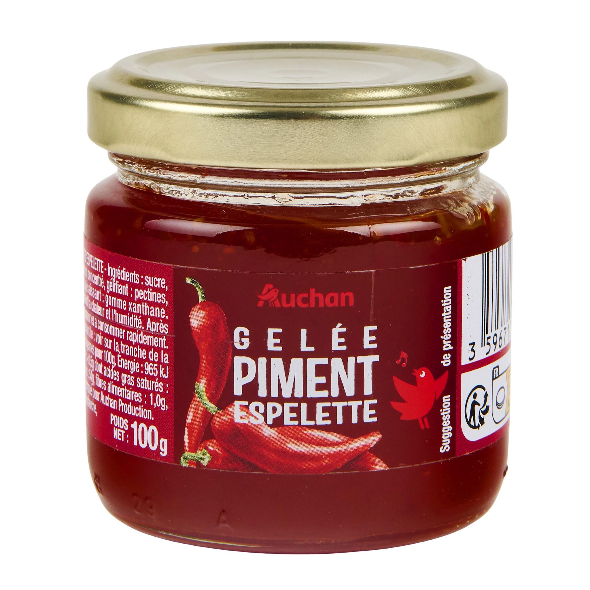 Voir la diapositive 2 : AUCHAN Gelée au piment d'Espelette 100g