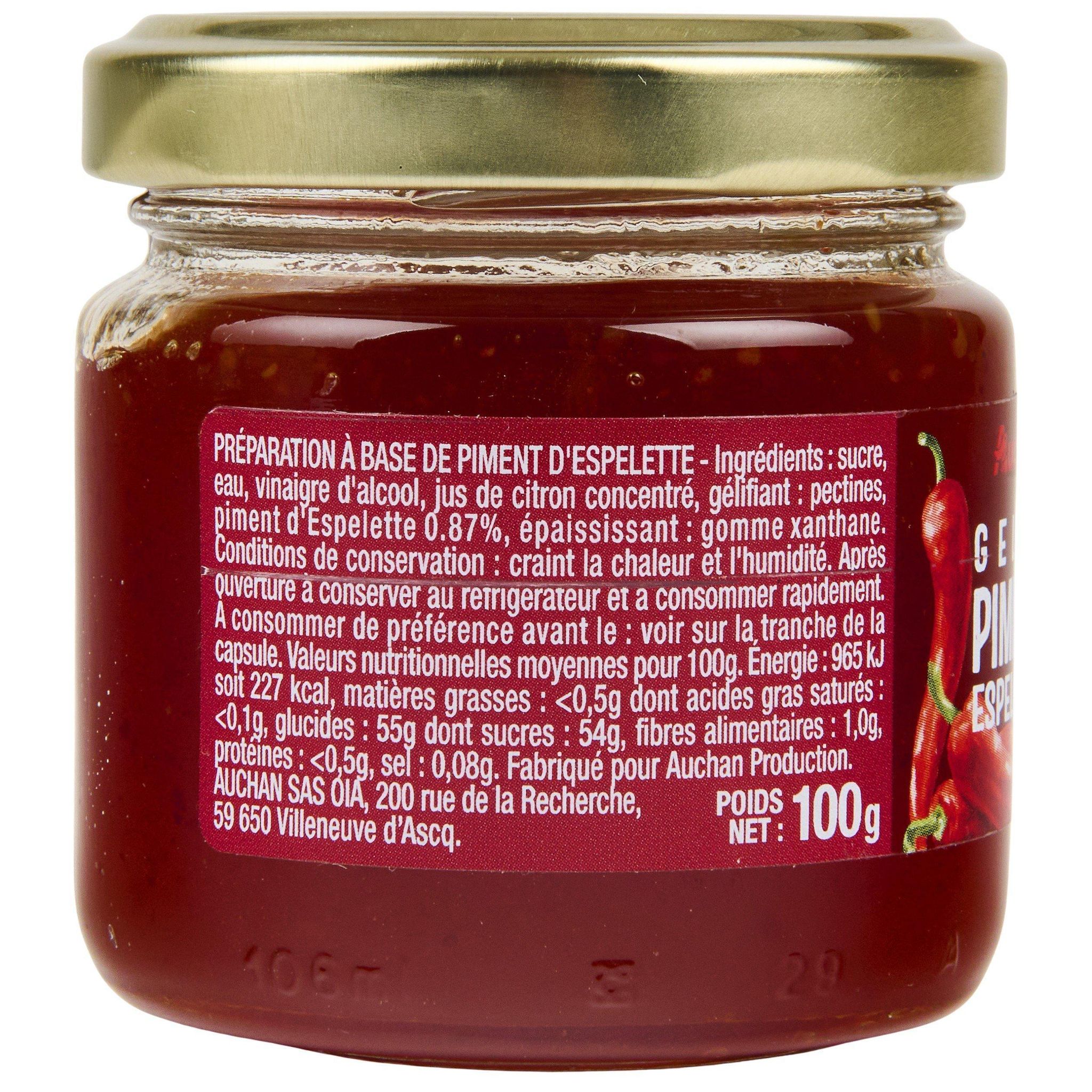 Voir la diapositive 3 : AUCHAN Gelée au piment d'Espelette 100g