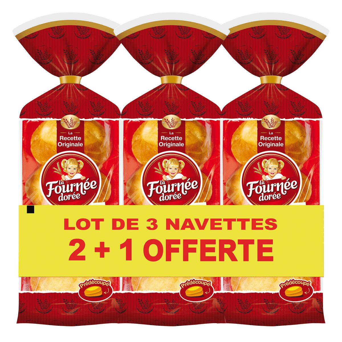 FOURNEE DOREE Navettes au beurre frais 2x8 + 8 offertes 2 paquets +1 offert 1,2kg