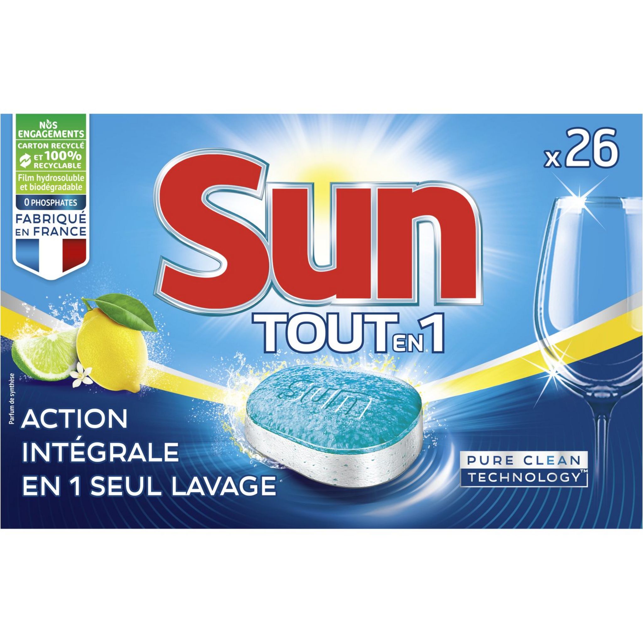 SUN Tablettes lave-vaisselle tout-en-1 citron 26 tablettes pas cher ...