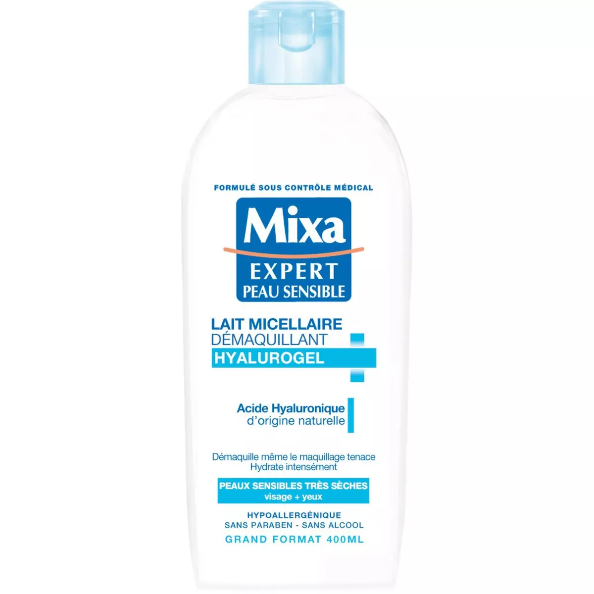 MIXA Lait micellaire démaquillant hyalurogel peaux sensibles et très sèches 400ml