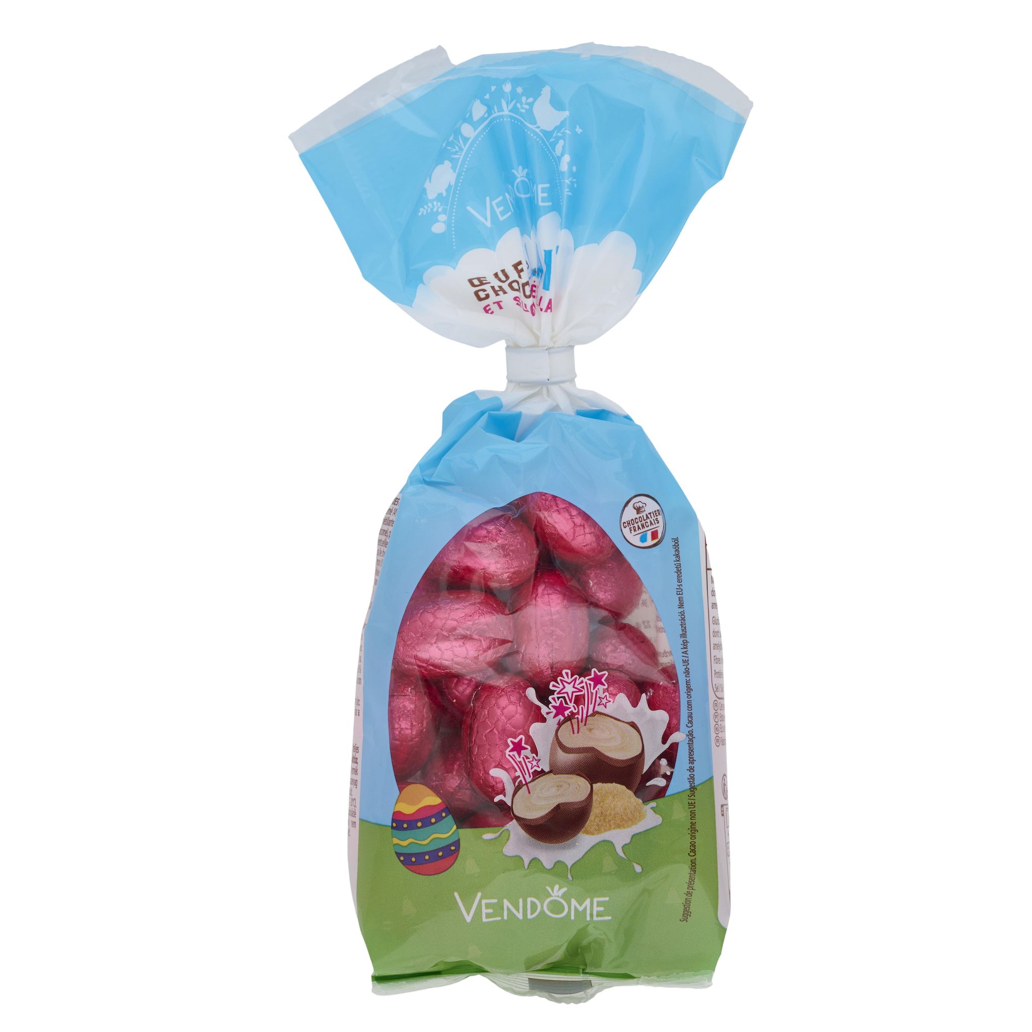 Voir la diapositive 3 : VENDOME Oeufs chocolat au lait et sucre pétillant 220g