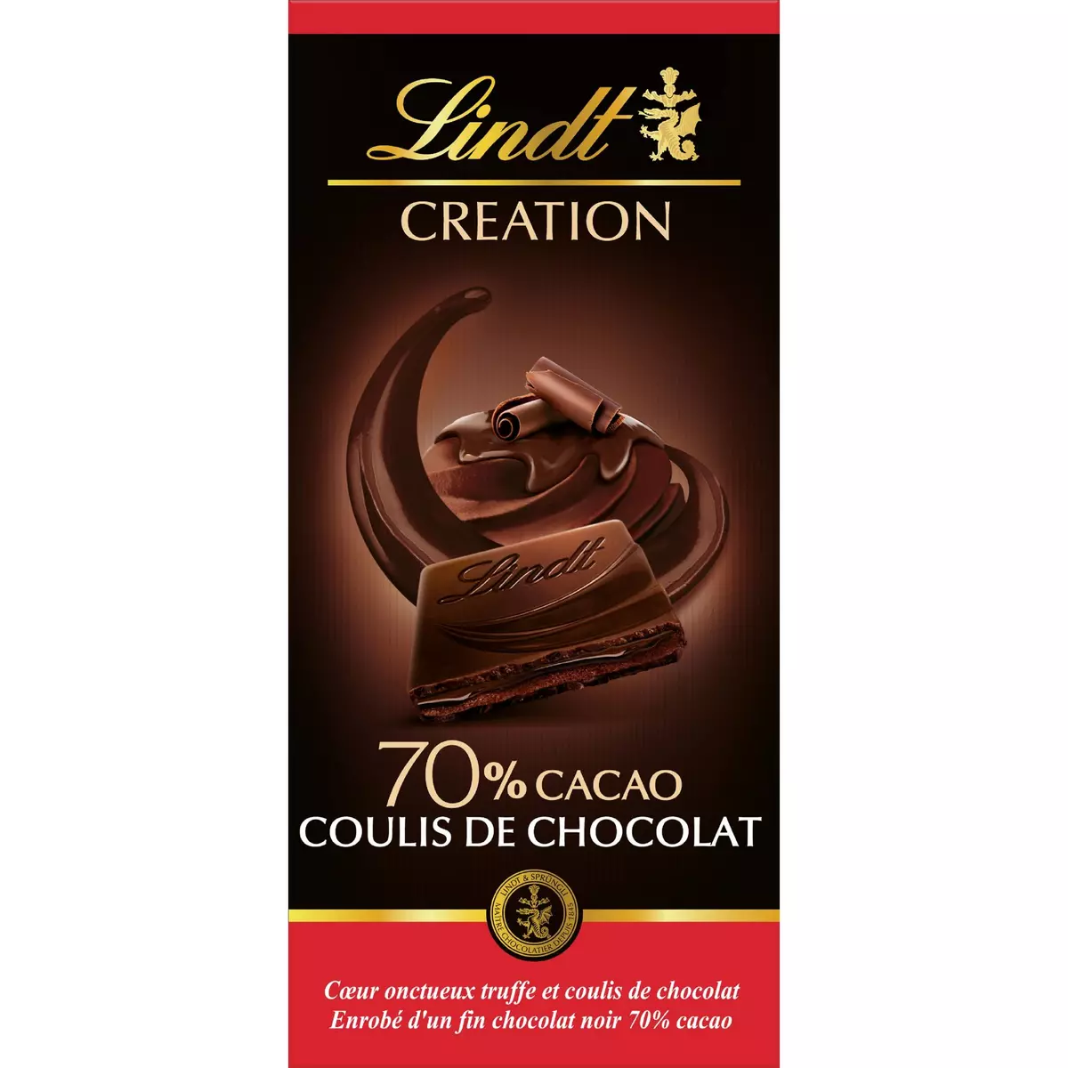 LINDT Création tablette de chocolat noir 70% cacao coulis de chocolat 1 pièce 150g