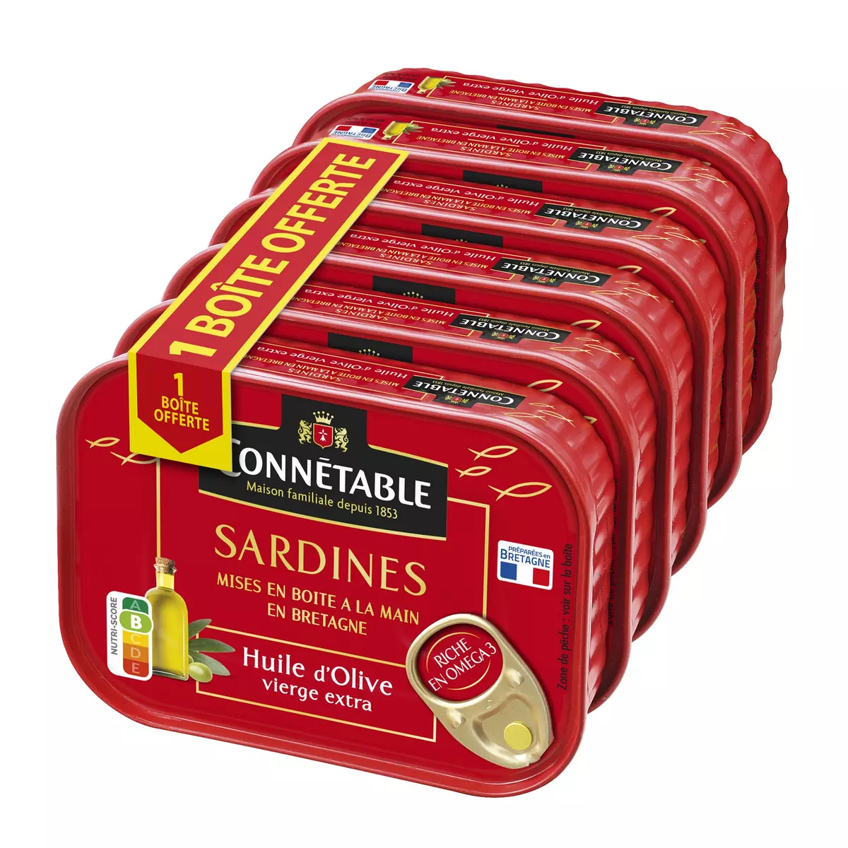 CONNETABLE Sardines à l'huile d'olive vierge extra 5+1 offerte 135g