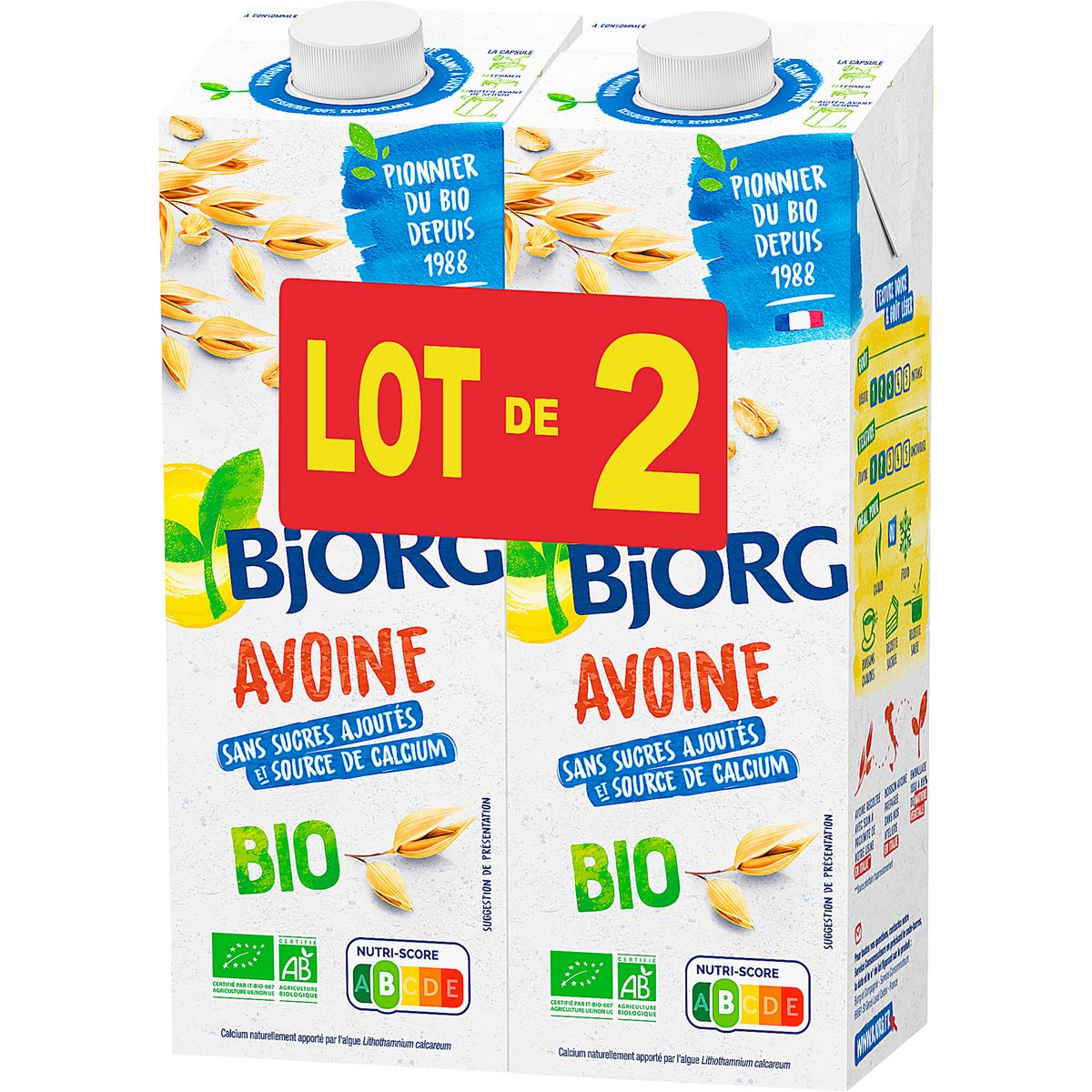 BJORG Boisson végétale d'avoine calcium bio 2x1l