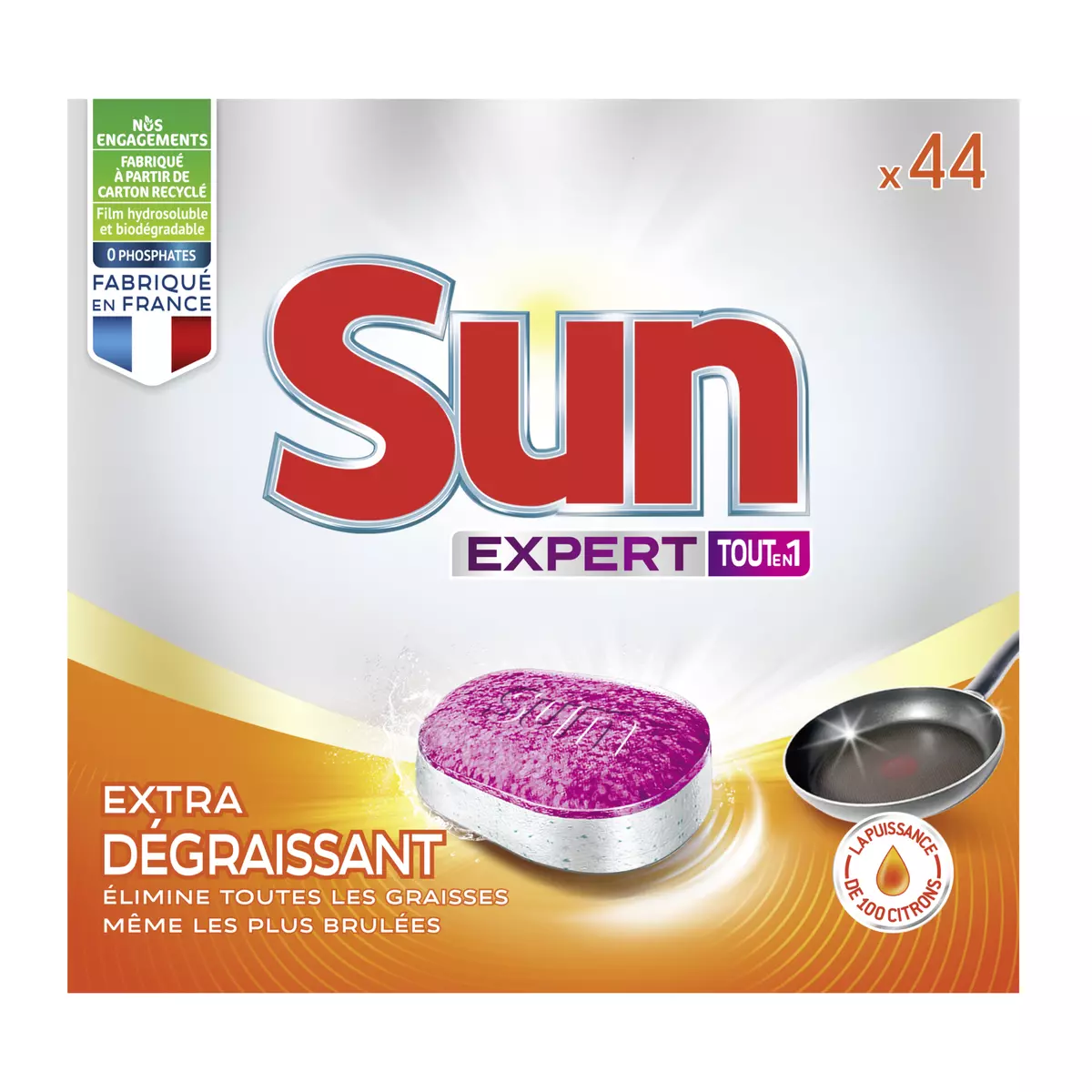 SUN Tablettes lave-vaisselle extra dégraissantes 44 tablettes