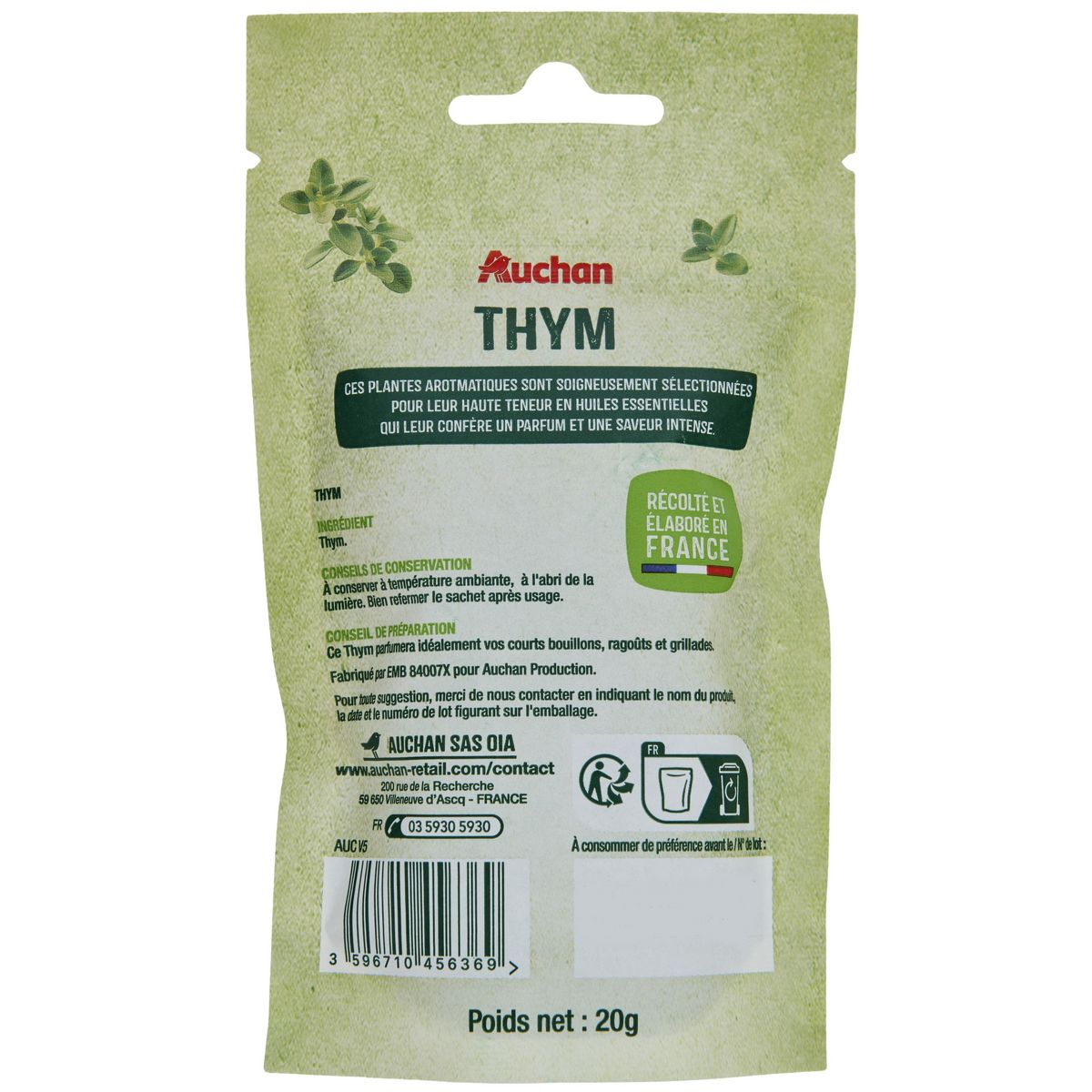 AUCHAN Thym en sachet 20g