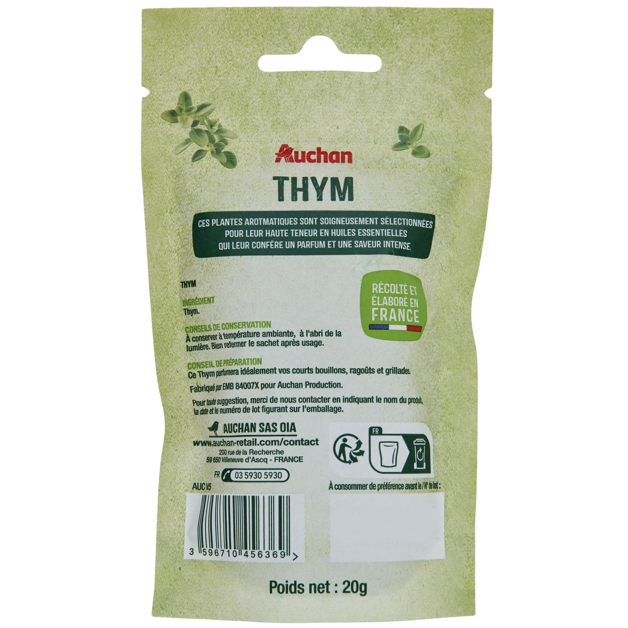 Voir la diapositive 3 : AUCHAN Thym en sachet 20g