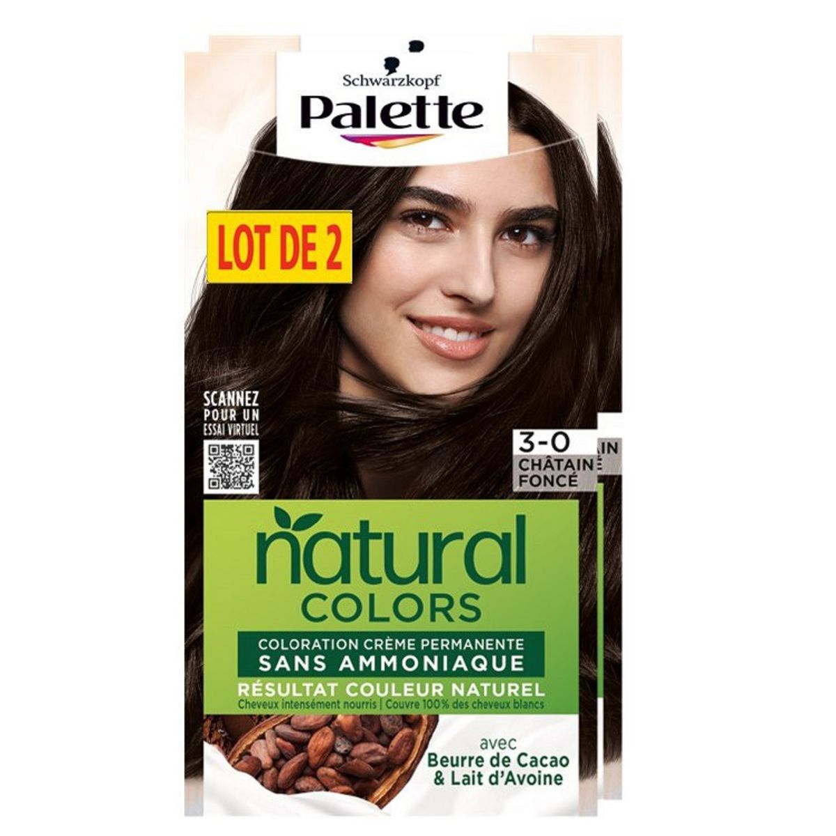 SCHWARZKOPF PALETTE Natural Colors Coloration crème permanente 3-0 châtain foncé 2 kits