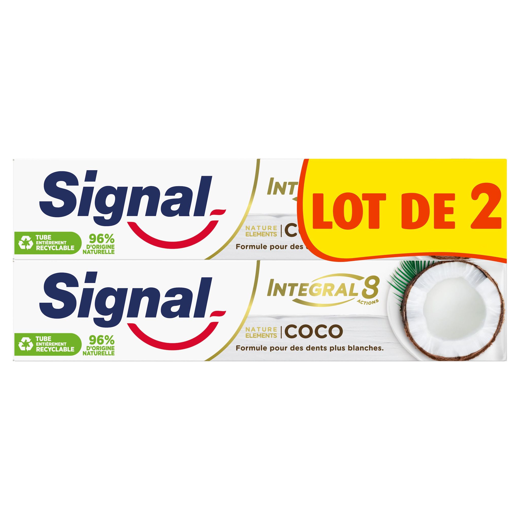 Voir la diapositive 2 : SIGNAL Dentifrice intégral 8 coco blancheur 2x75ml
