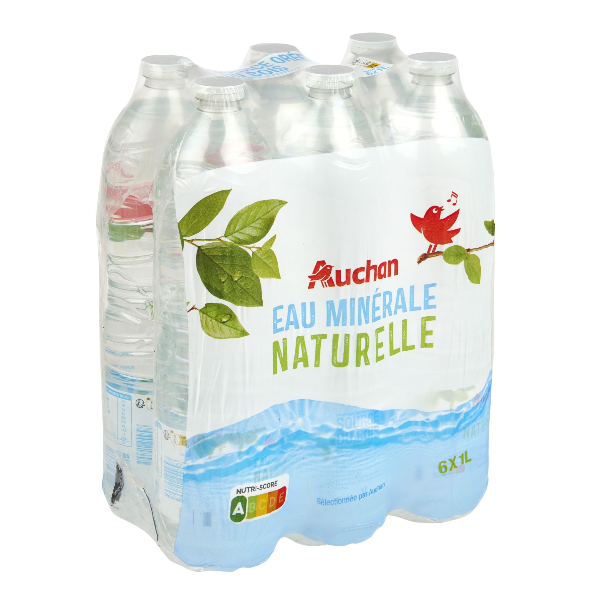 Voir la diapositive 2 : AUCHAN Eau minérale naturelle sources variables 6x1l