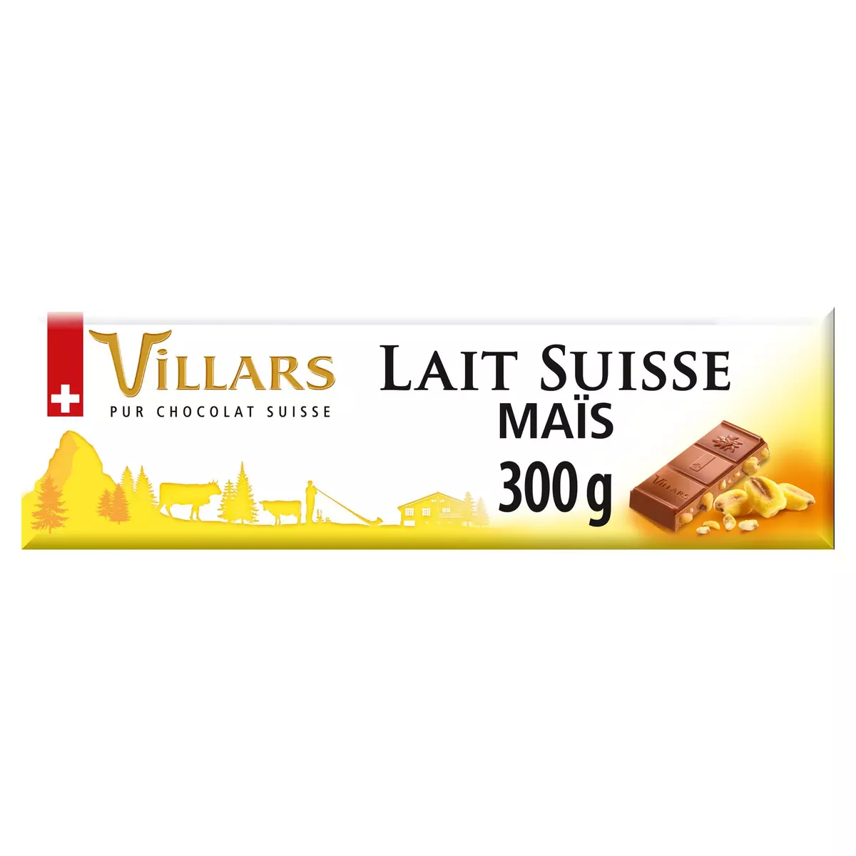 VILLARS Tablette de chocolat lait Suisse aux maïs croustillants 1 pièce 300g