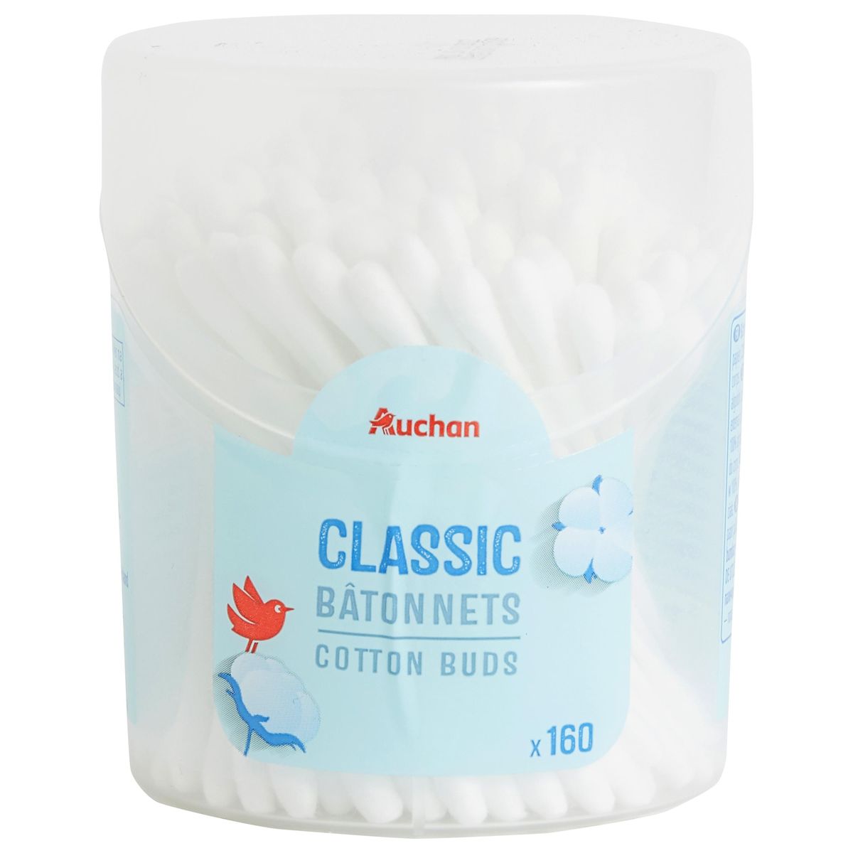AUCHAN Cotons-tiges en boîte avec tiges en papier 160 bâtonnets