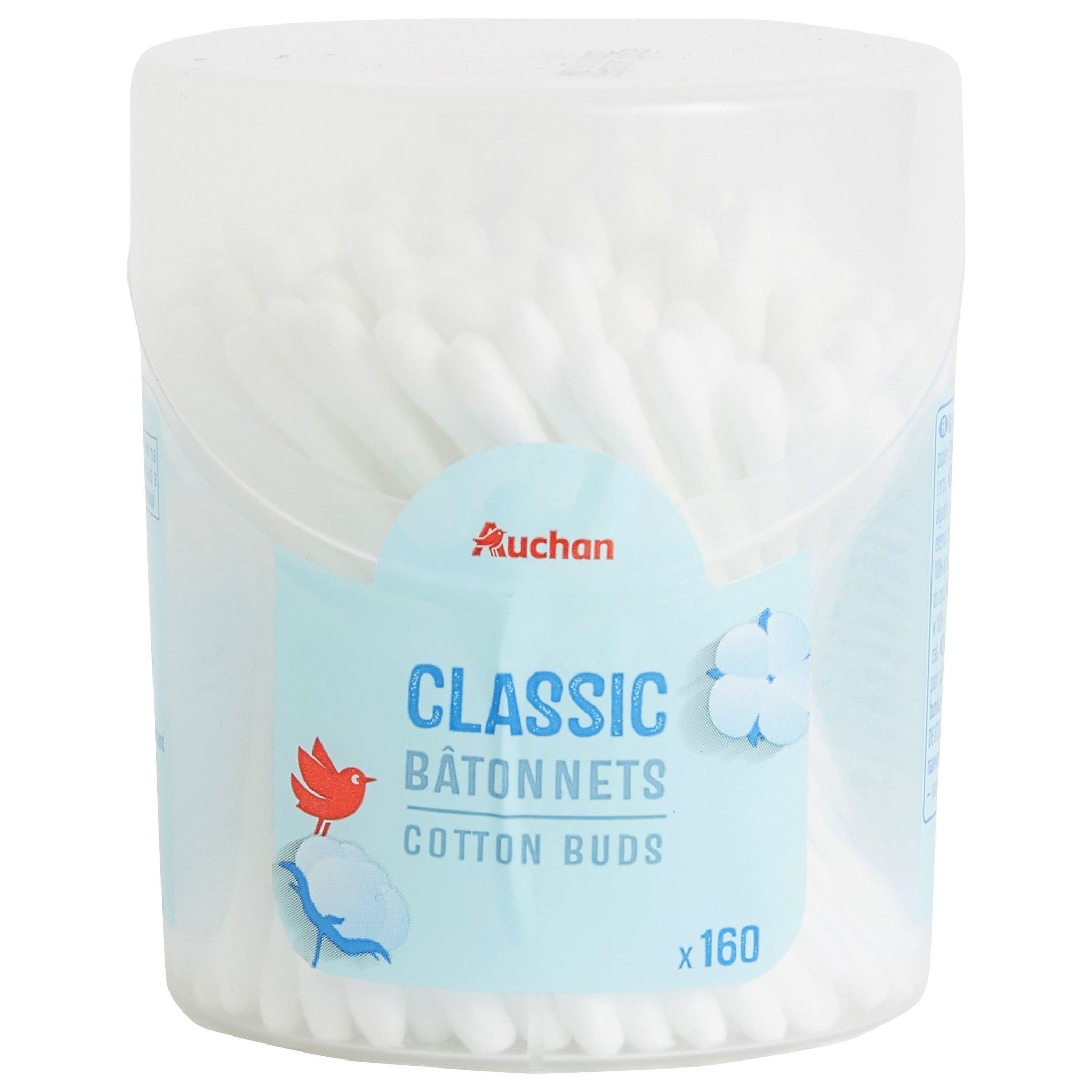Voir la diapositive 3 : AUCHAN Cotons-tiges en boîte avec tiges en papier 160 bâtonnets