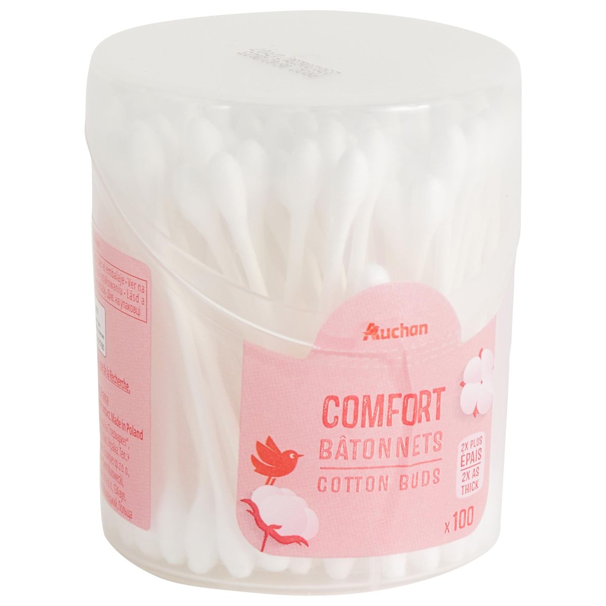 AUCHAN Cotons-tiges confort en boîte avec tiges en papier 100 bâtonnets