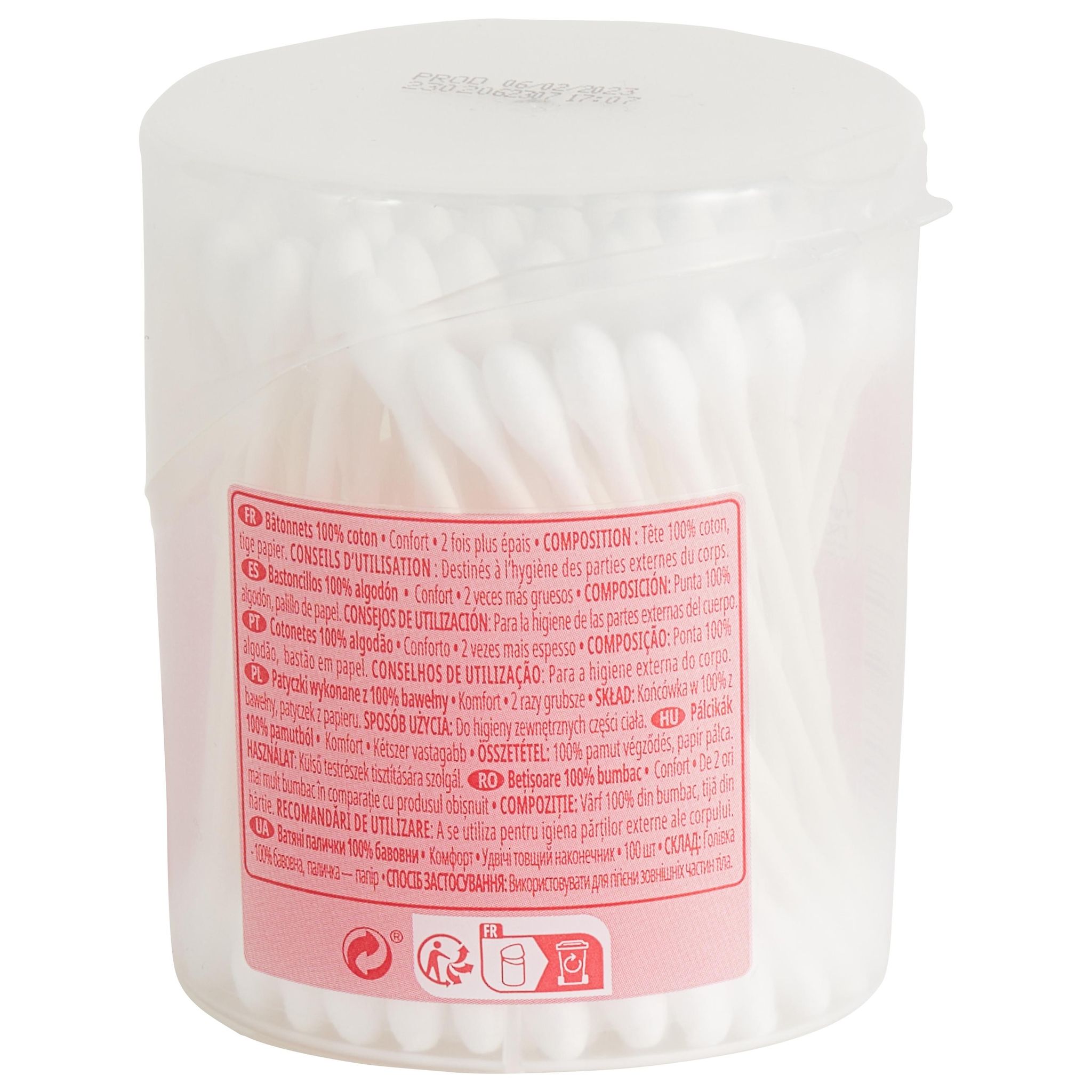 Voir la diapositive 2 : AUCHAN Cotons-tiges confort en boîte avec tiges en papier 100 bâtonnets