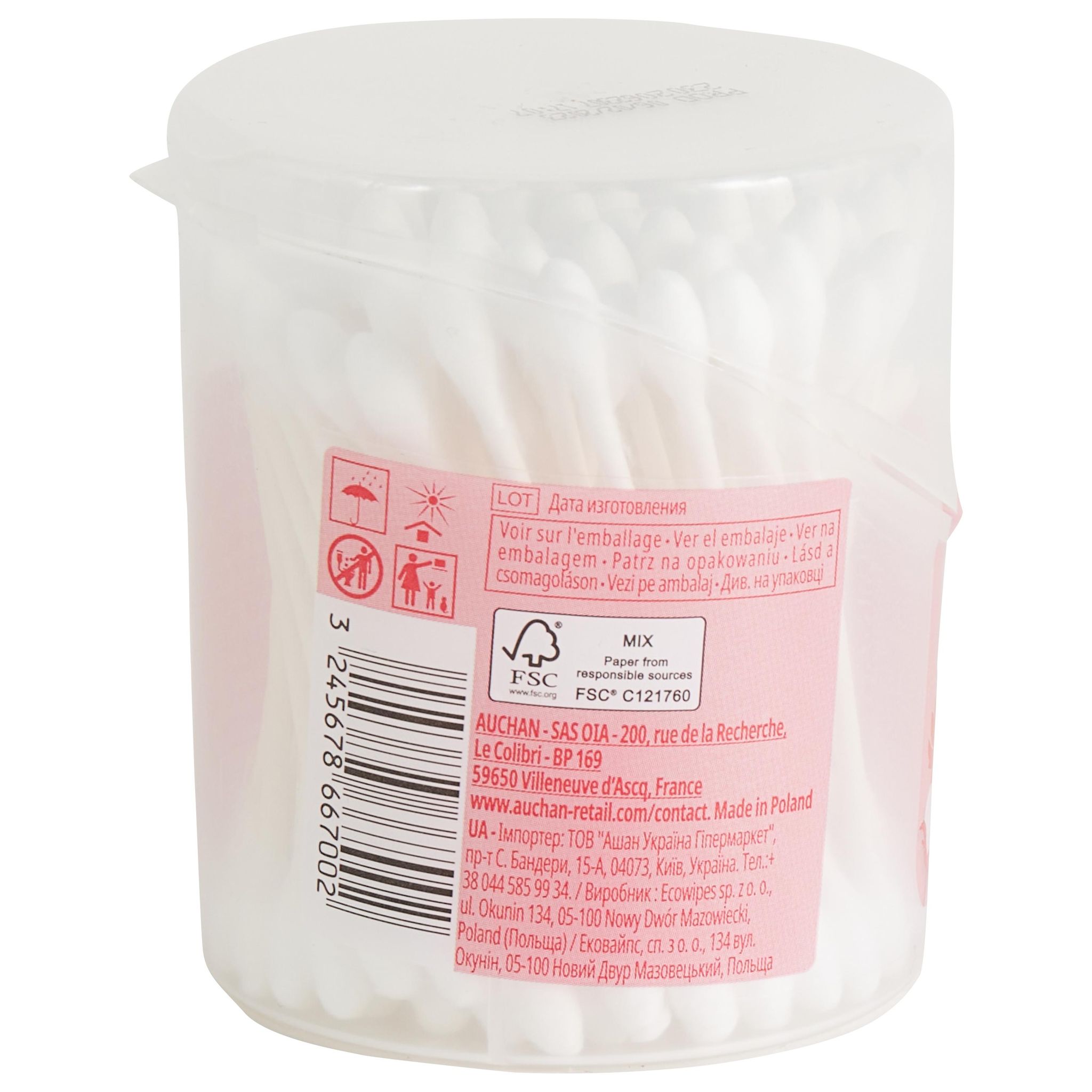 Voir la diapositive 3 : AUCHAN Cotons-tiges confort en boîte avec tiges en papier 100 bâtonnets