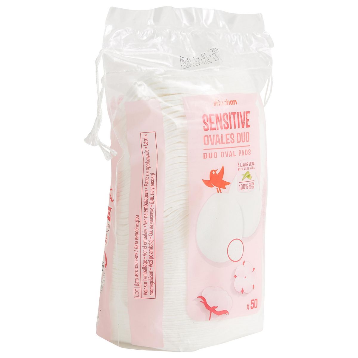 AUCHAN Sensitive cotons ovales à démaquiller 50 cotons